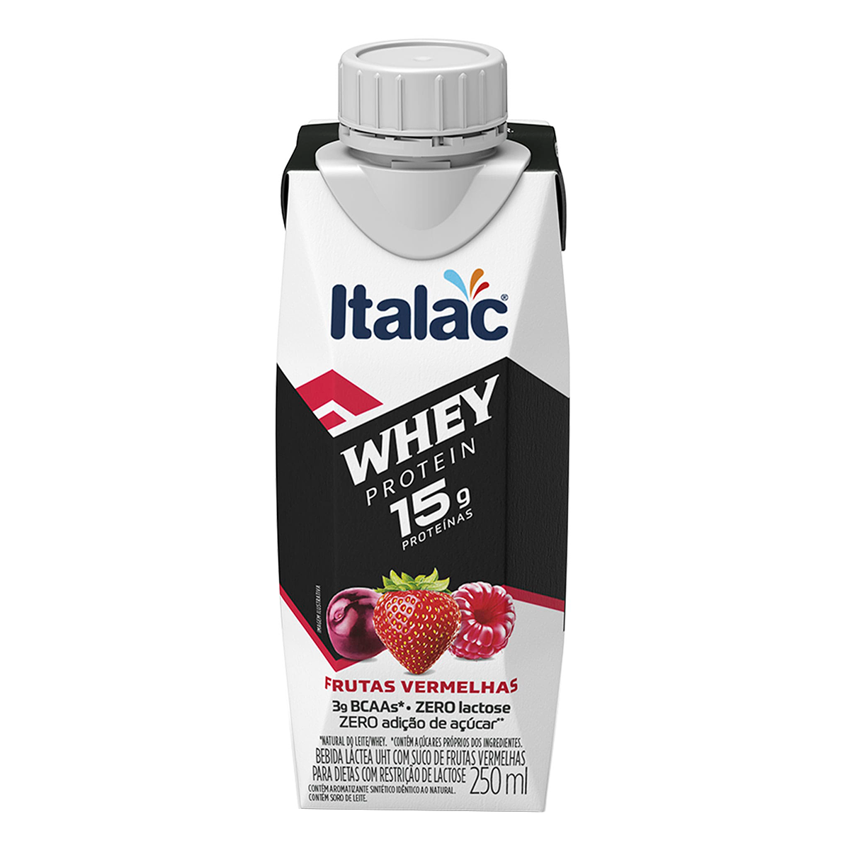 Bebida L&aacute;ctea UHT Frutas Vermelhas Whey Protein 15g Italac Caixa 250ml