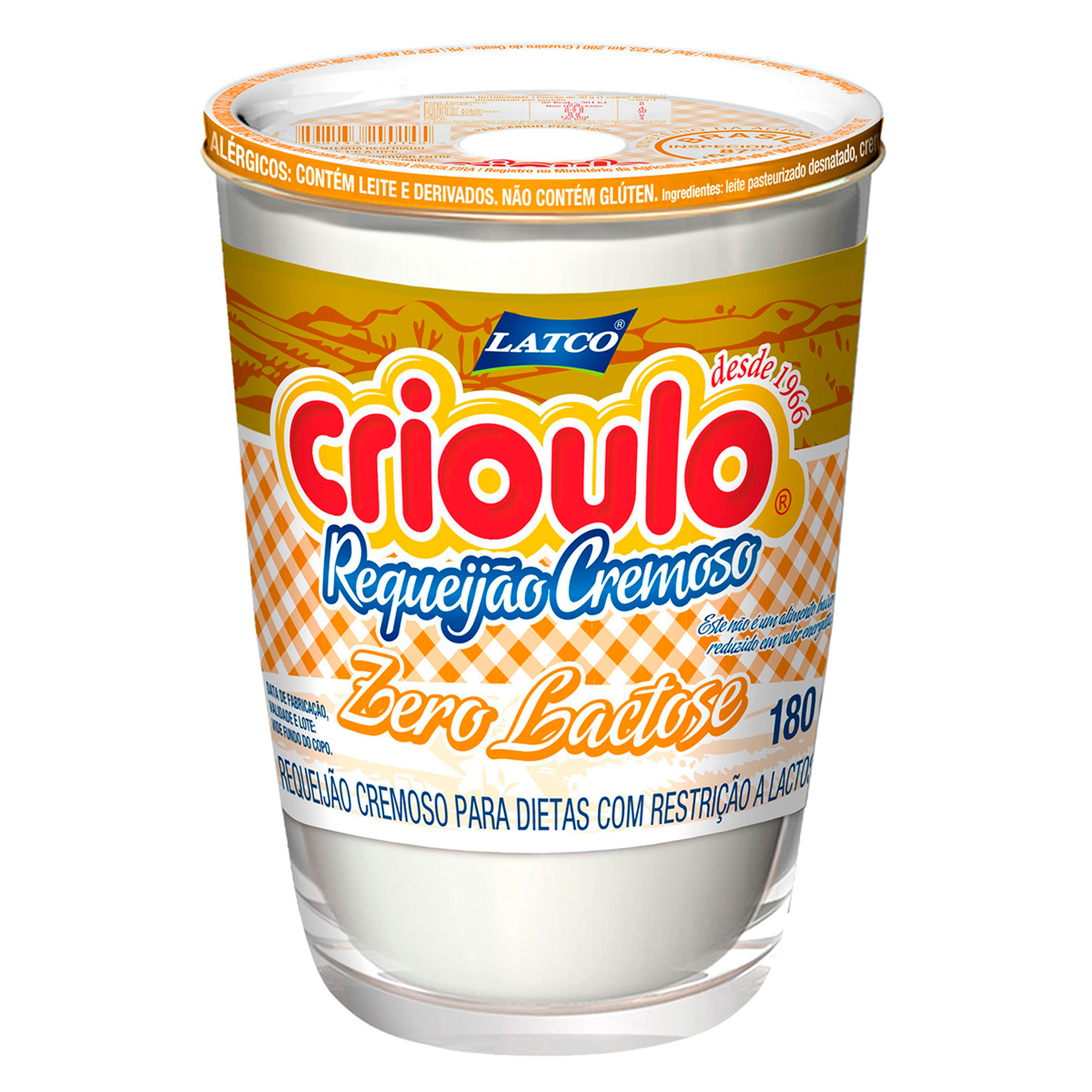 Requeij&atilde;o Cremoso Zero Lactose Crioulo Vidro 180g