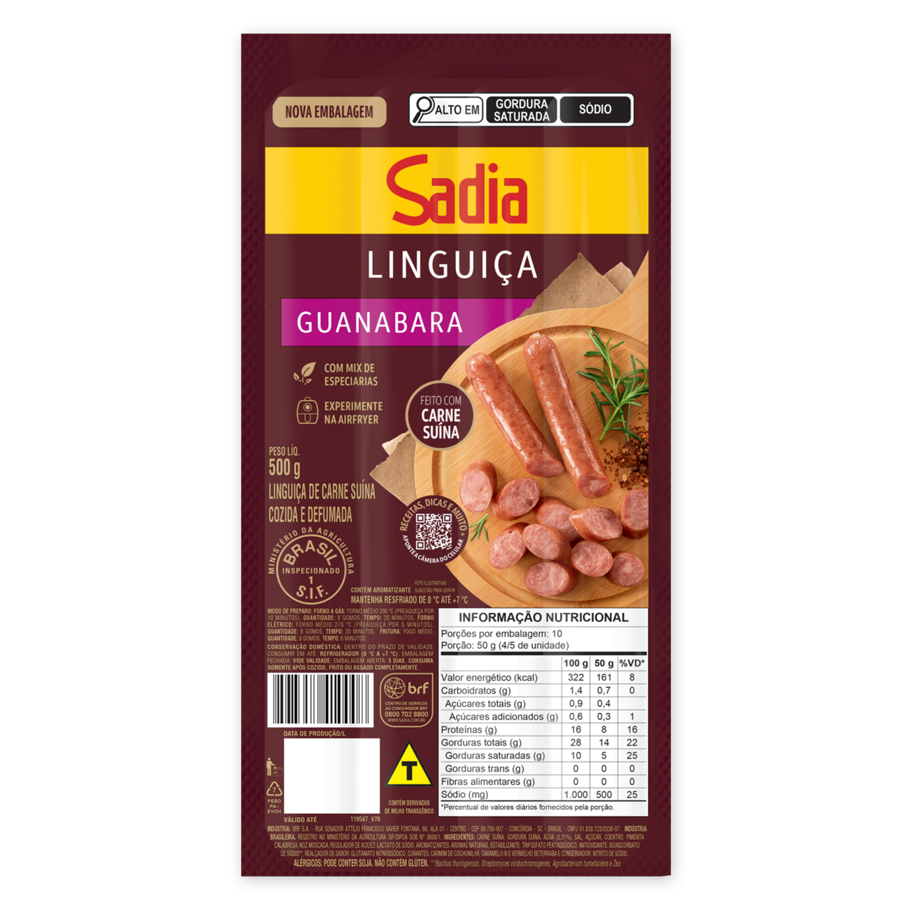 Lingui&ccedil;a Guanabara Cozida e Defumada Sadia 500g&nbsp;