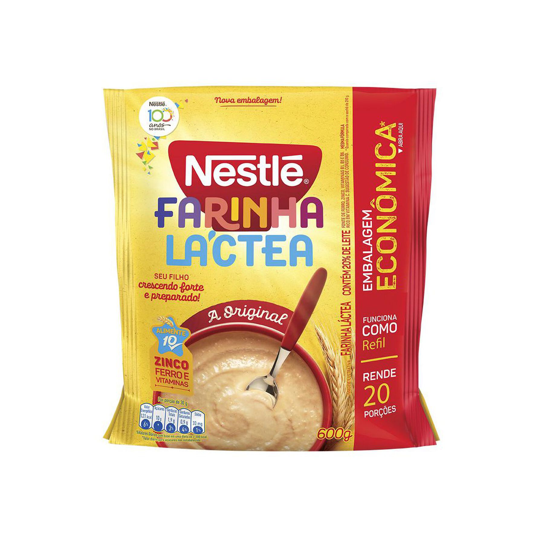 Farinha L&aacute;ctea Original Nestl&eacute; Sach&ecirc; 600g Refil Embalagem Econ&ocirc;mica&nbsp;