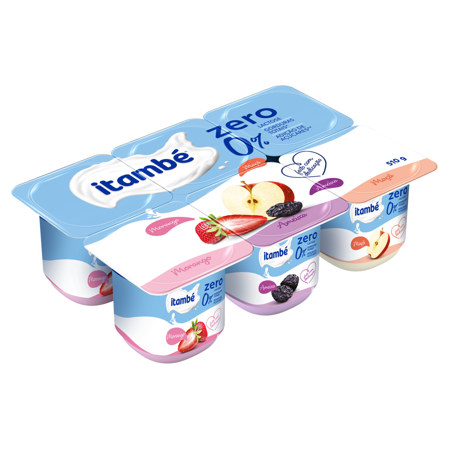 Iogurte Desnatado Morango + Ameixa + Maçã Zero Itambé Bandeja 510g C/6 Unidades