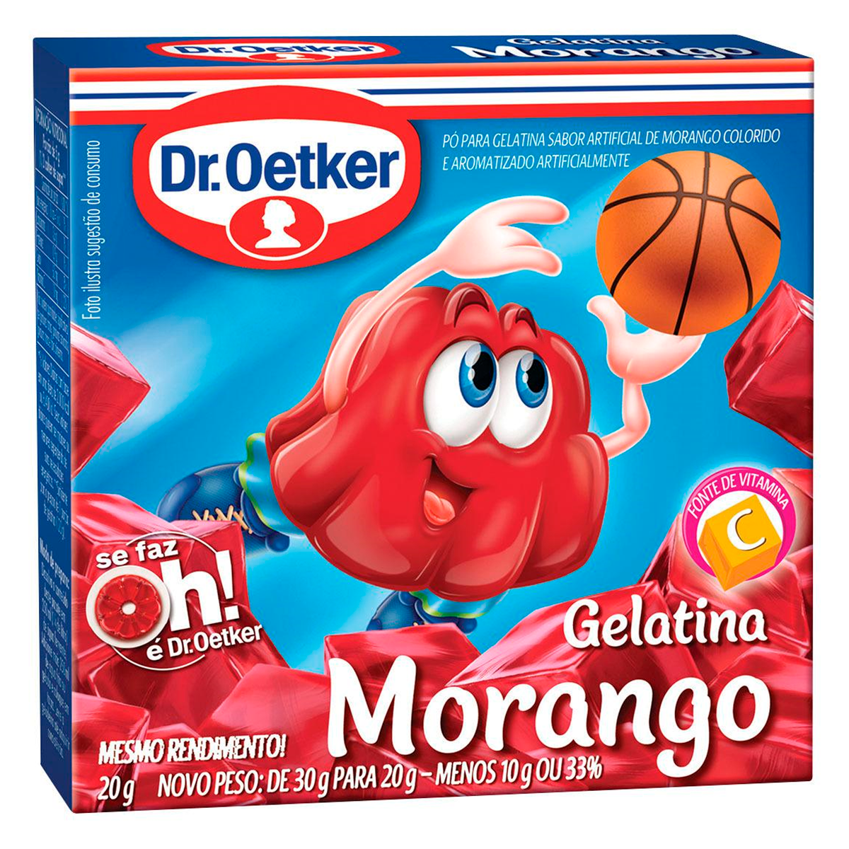 Gelatina em P&oacute; de Morango Dr. Oetker Caixa 20g