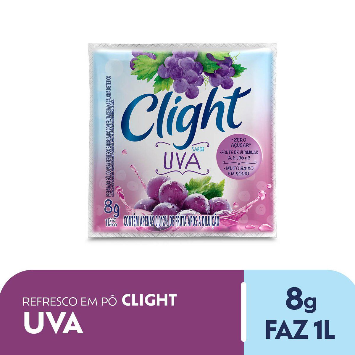 Refresco em P&oacute; Uva Zero A&ccedil;&uacute;car Clight Pacote 8g