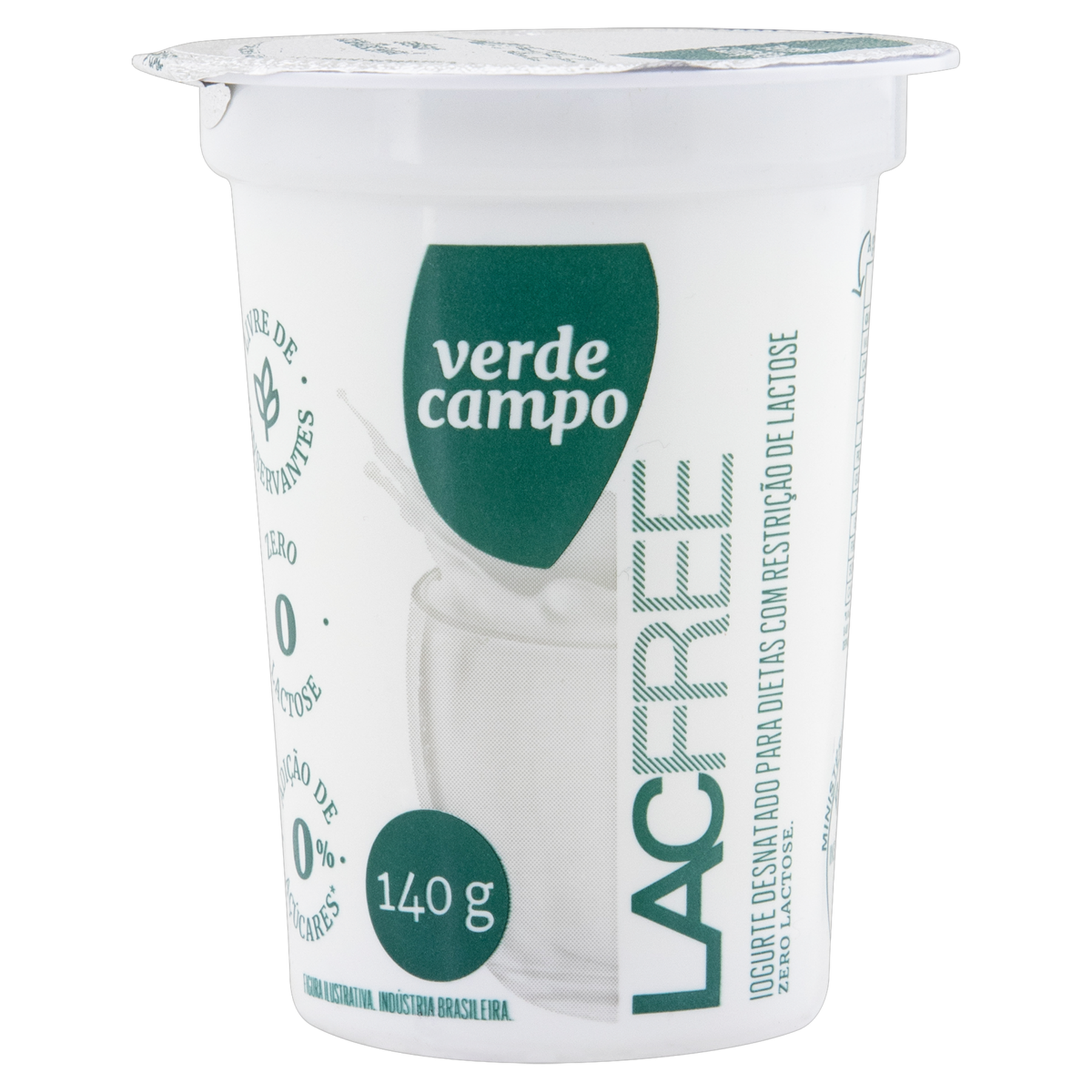 Iogurte Desnatado Tradicional Zero Lactose Verde Campo Lacfree Copo 140g