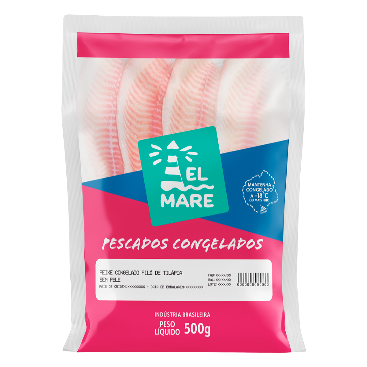 Fil&eacute; de Til&aacute;pia sem Pele Congelado El Mare 500g