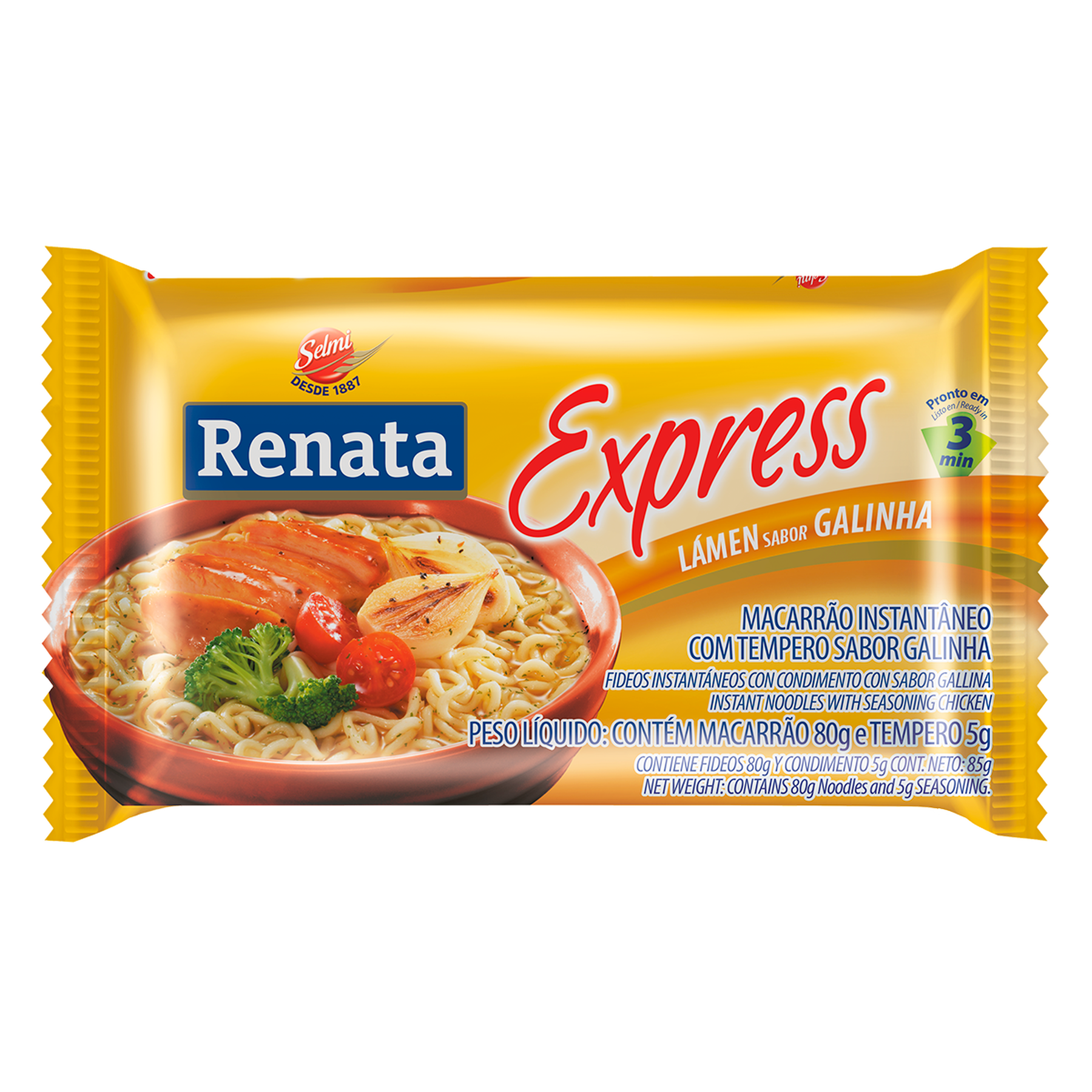 Macarr&atilde;o Instant&acirc;neo L&aacute;men Galinha Renata Express Pacote 85g&nbsp;