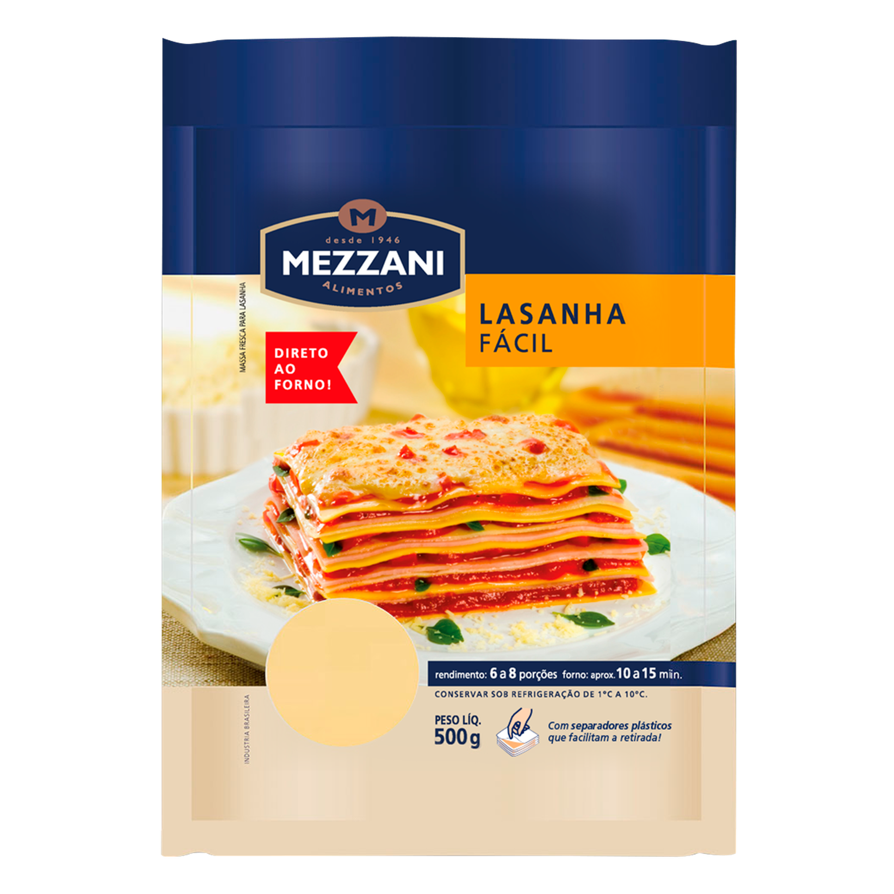 Massa para Lasanha Tradicional Mezzani Pacote 500g&nbsp;