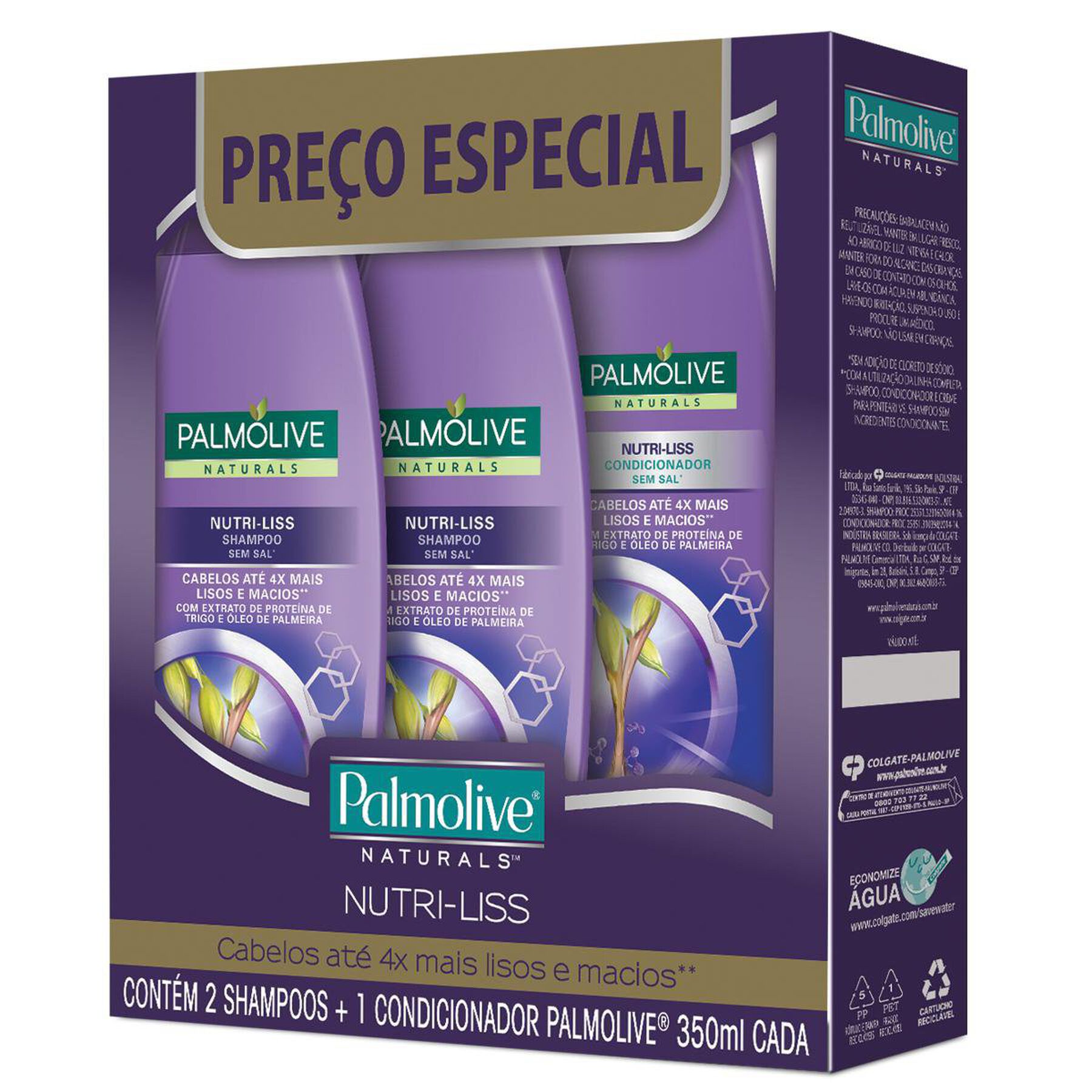 Kit 2 Shampoos + 1 Condicionador Nutri-Liss Palmolive Naturals 350ml Cada