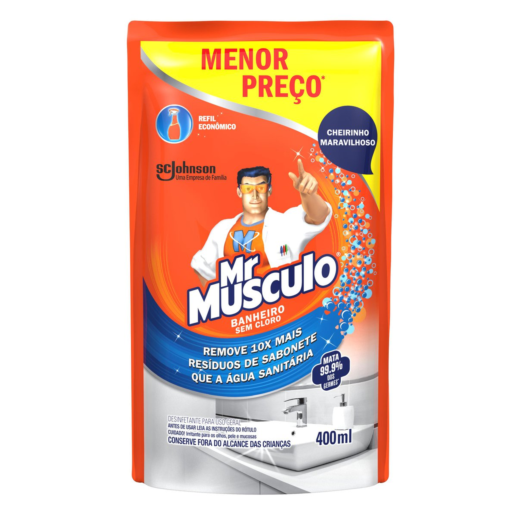 Desinfetante Banheiro Mr M&uacute;sculo Sach&ecirc; 400ml Refil Econ&ocirc;mico Gr&aacute;tis 30% de Desconto&nbsp;