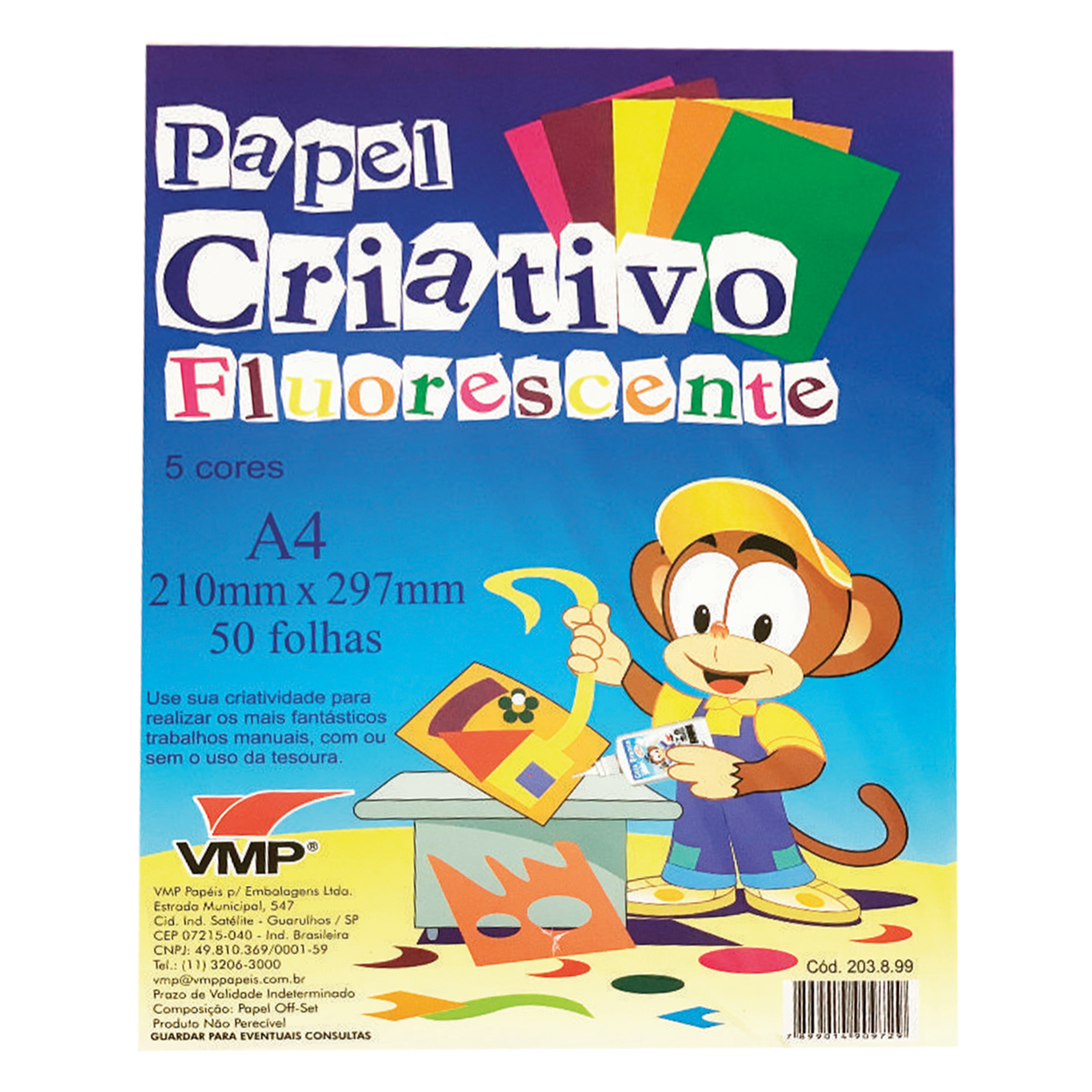 Papel Criativo Fluorescente A4 05 Cores VMP C/50 Unidades