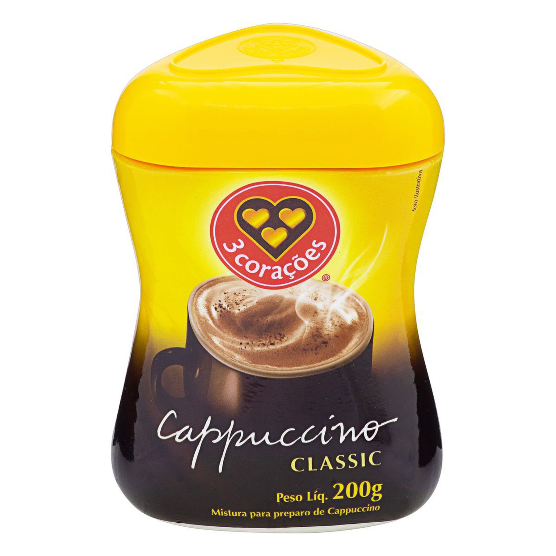 Cappuccino Solúvel Classic 3 Corações Pote 200g