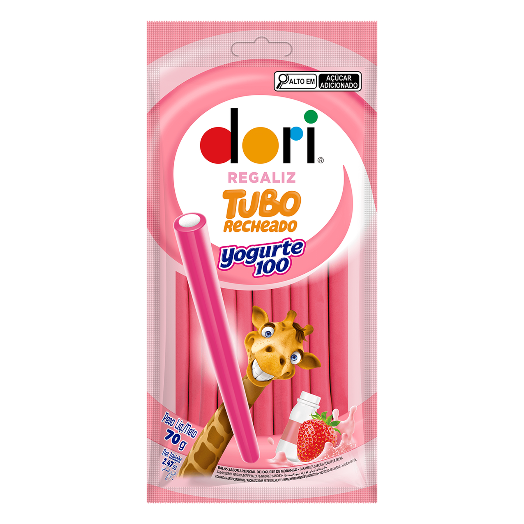 Bala Regaliz Tubo Recheado de Yogurte 100 Dori 70g