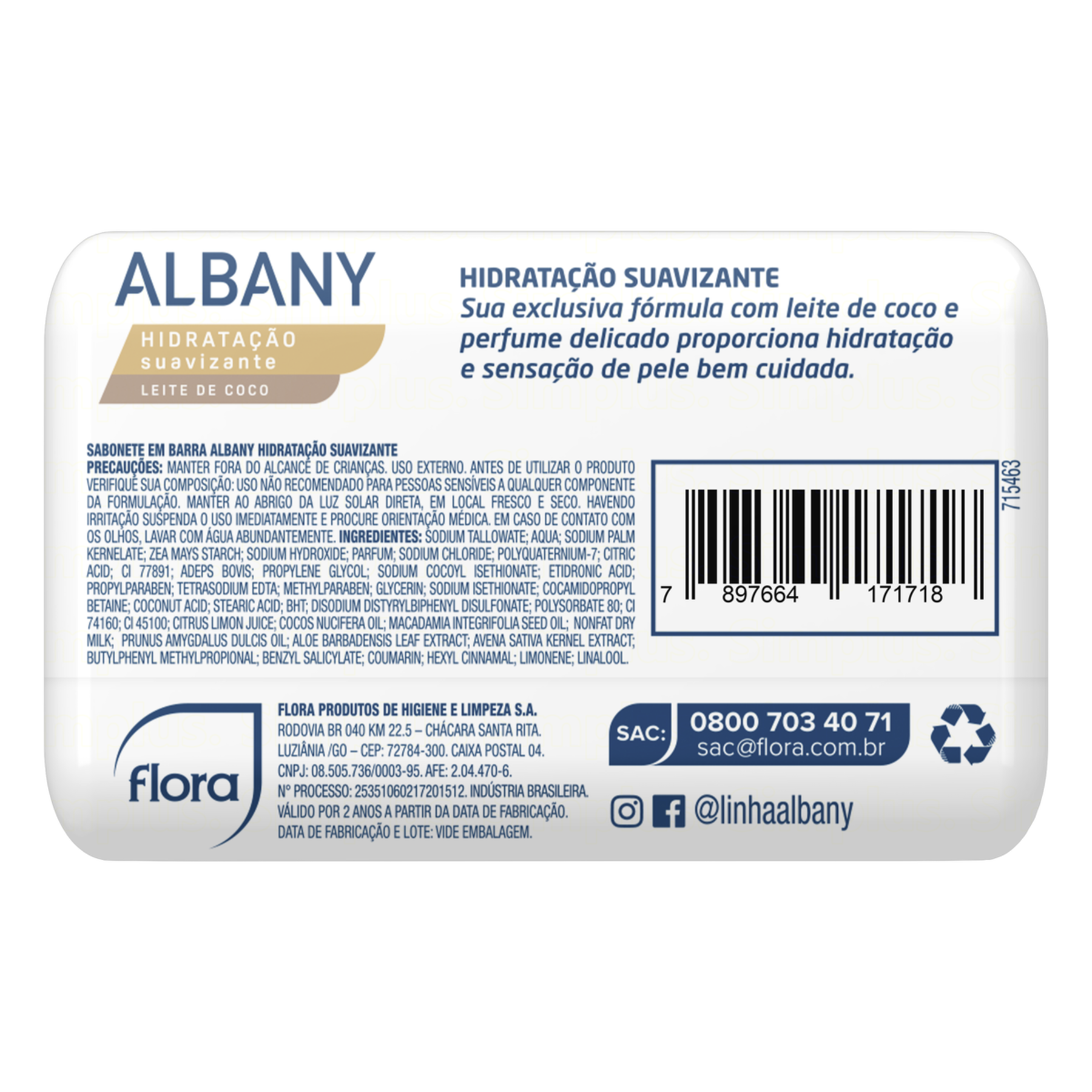 Sabonete em Barra Hidrata&ccedil;&atilde;o Suavizante Albany 85g
