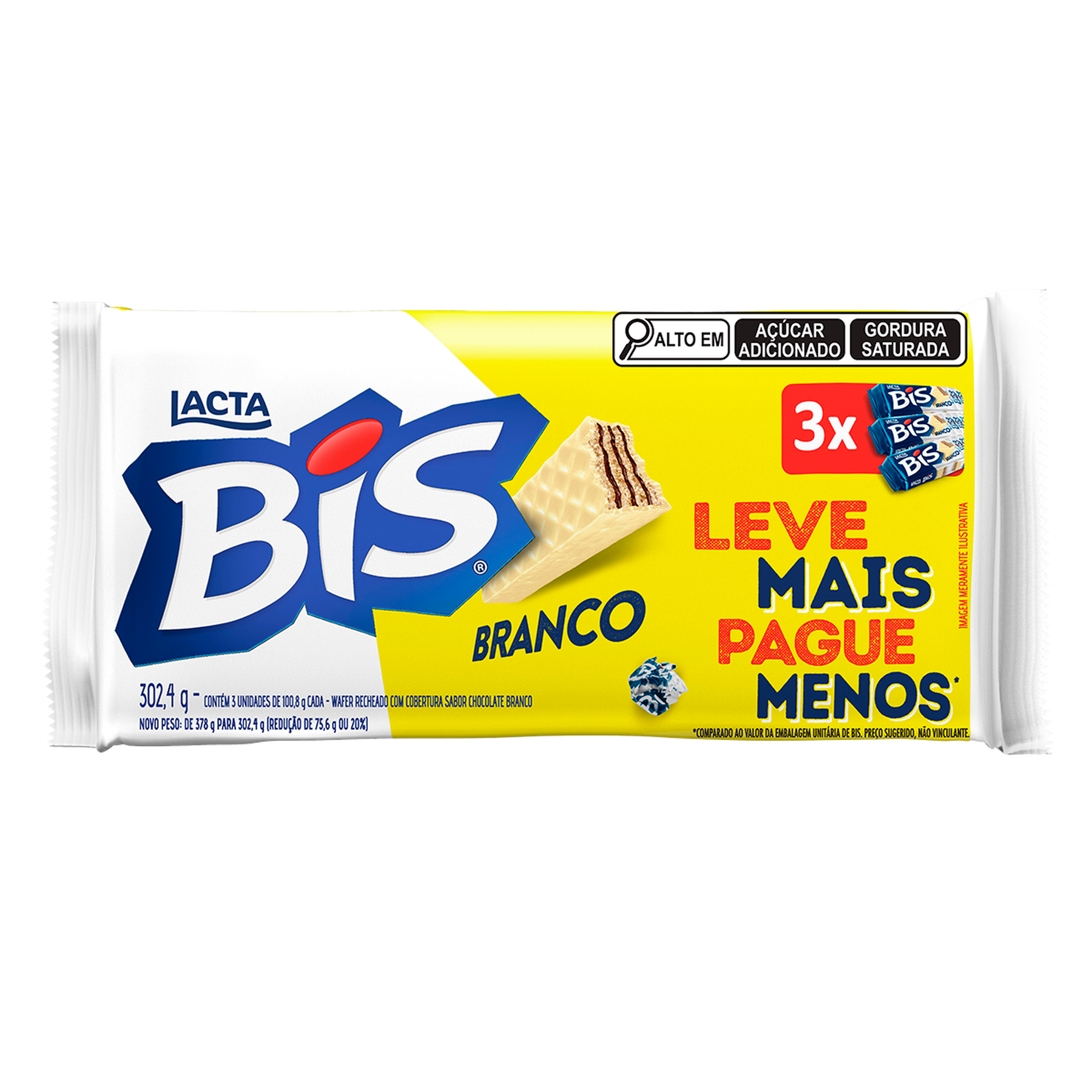 Bis Branco (Wafer recheado e com cobertura sabor chocolate Branco) - Kit com 3 unidades de 100,8g