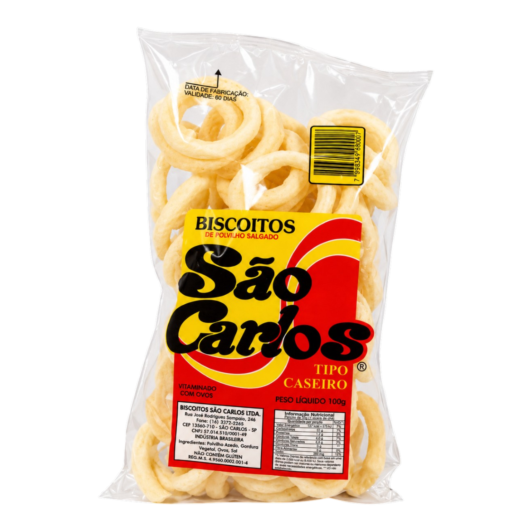 Biscoito de Polvilho Salgado S&atilde;o Carlos Pacote 100g