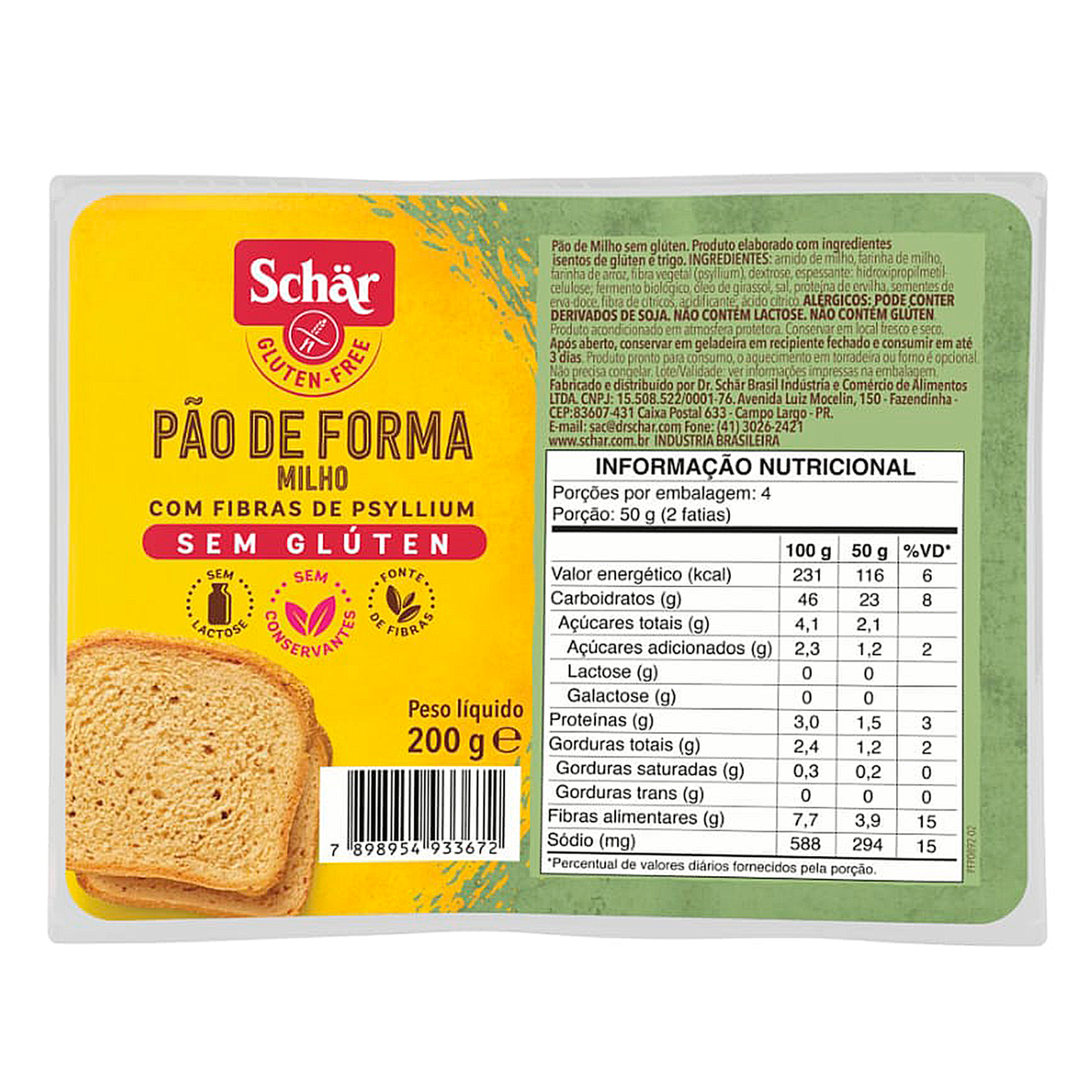 P&atilde;o de Forma Milho sem Gl&uacute;ten Sch&auml;r Bandeja 200g