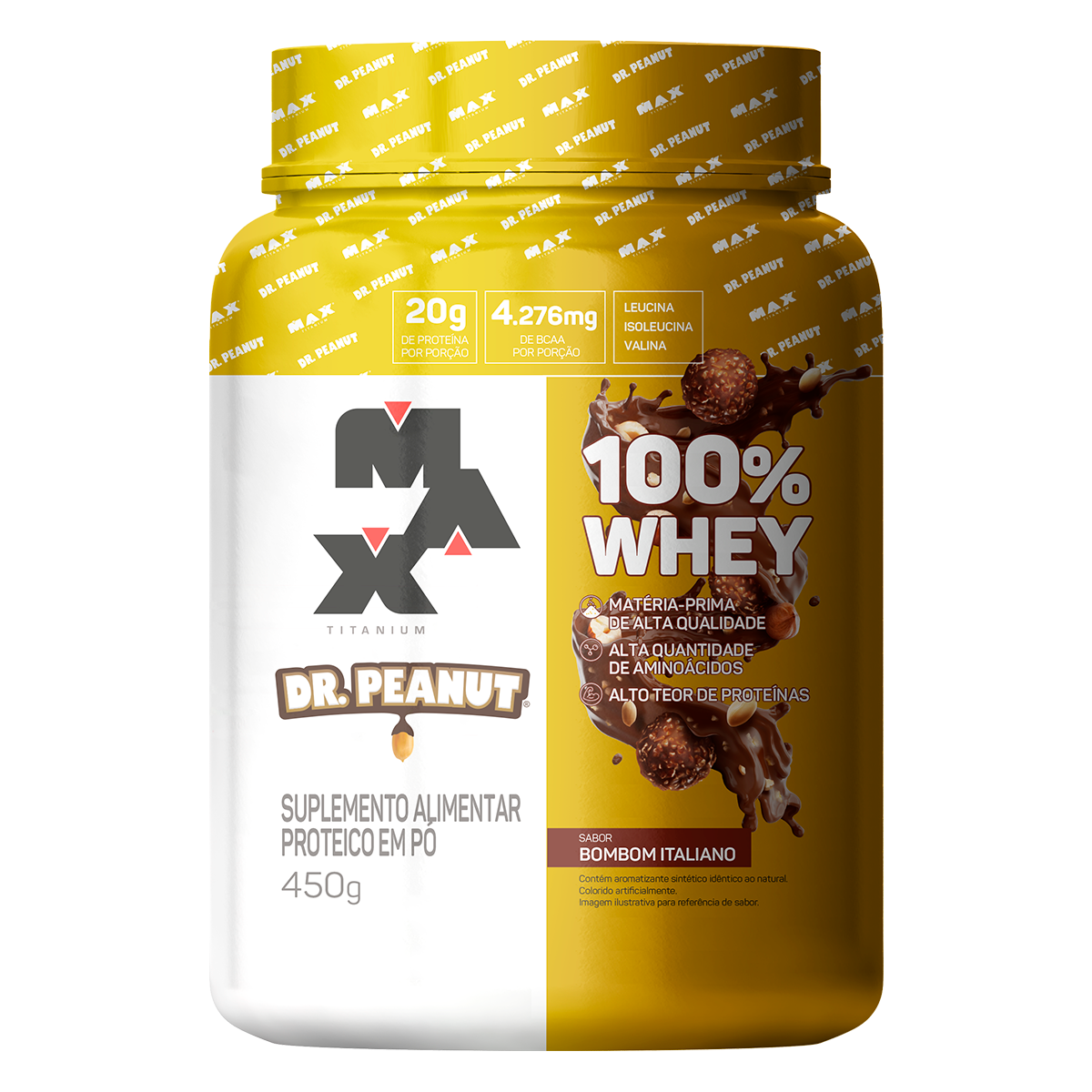 Suplemento Alimentar Bombom Italiano 100% Whey Max Titanium Pote 450g