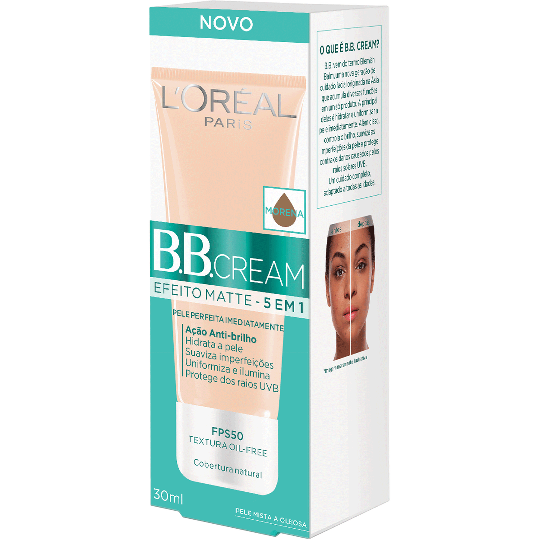 BB Cream Efeito Matte FPS 50 Morena L'Or&eacute;al Paris Caixa 30ml&nbsp;