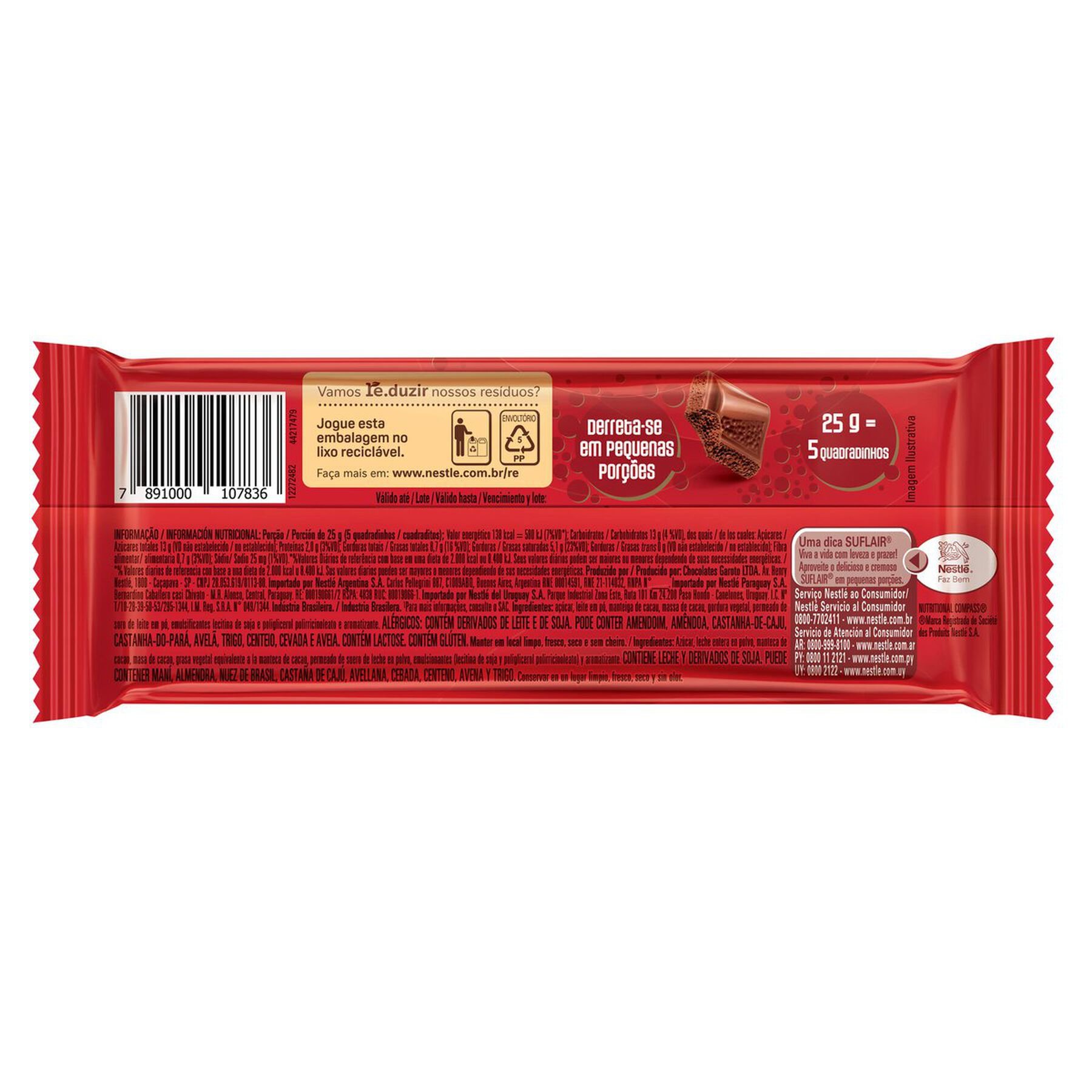 Barra de Chocolate ao Leite Suflair Nestlé 50g