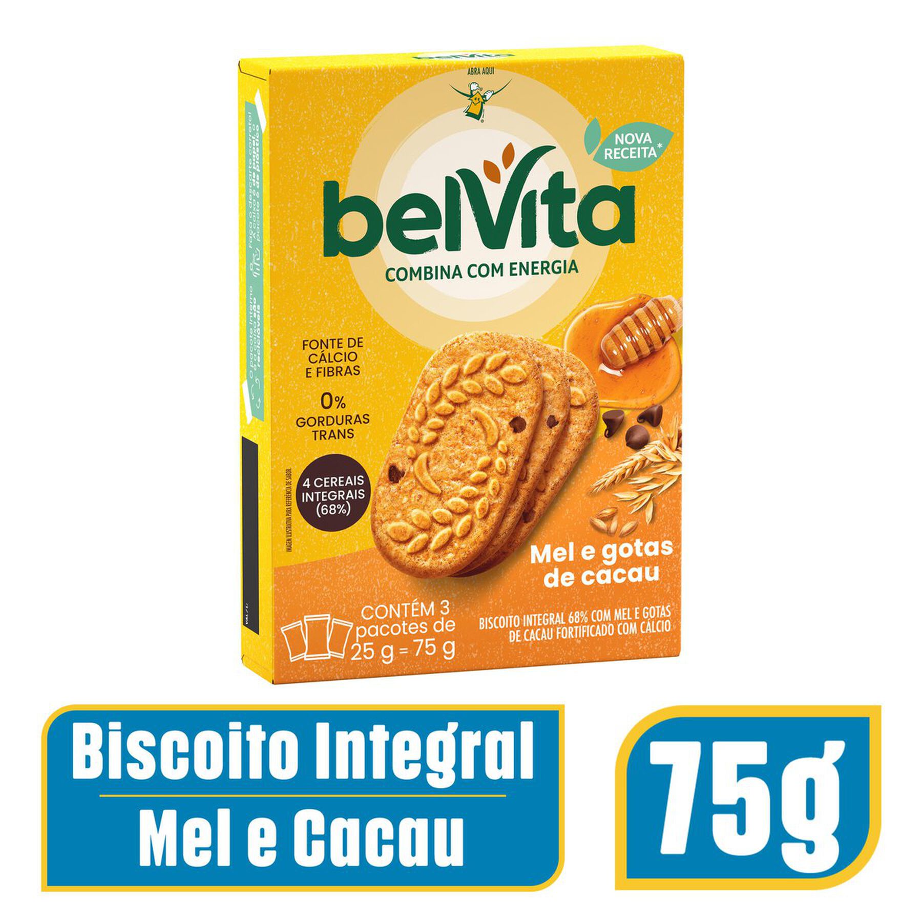Biscoito Integral Mel & Cacau Belvita Caixa 75g 3 Unidades