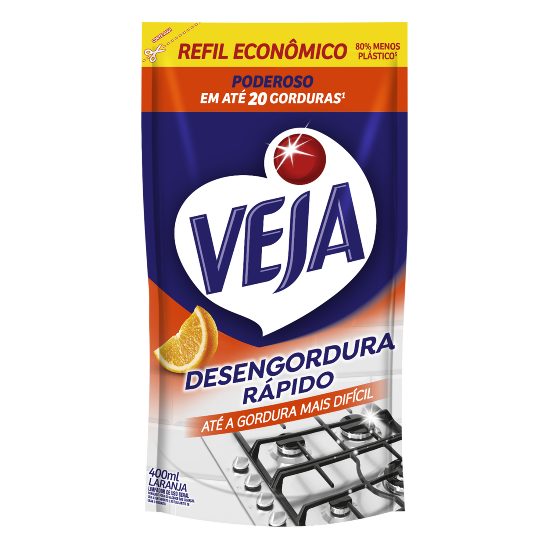 Limpador Desengordurante Laranja Veja Sach&ecirc; 400ml - Refil Econ&ocirc;mico