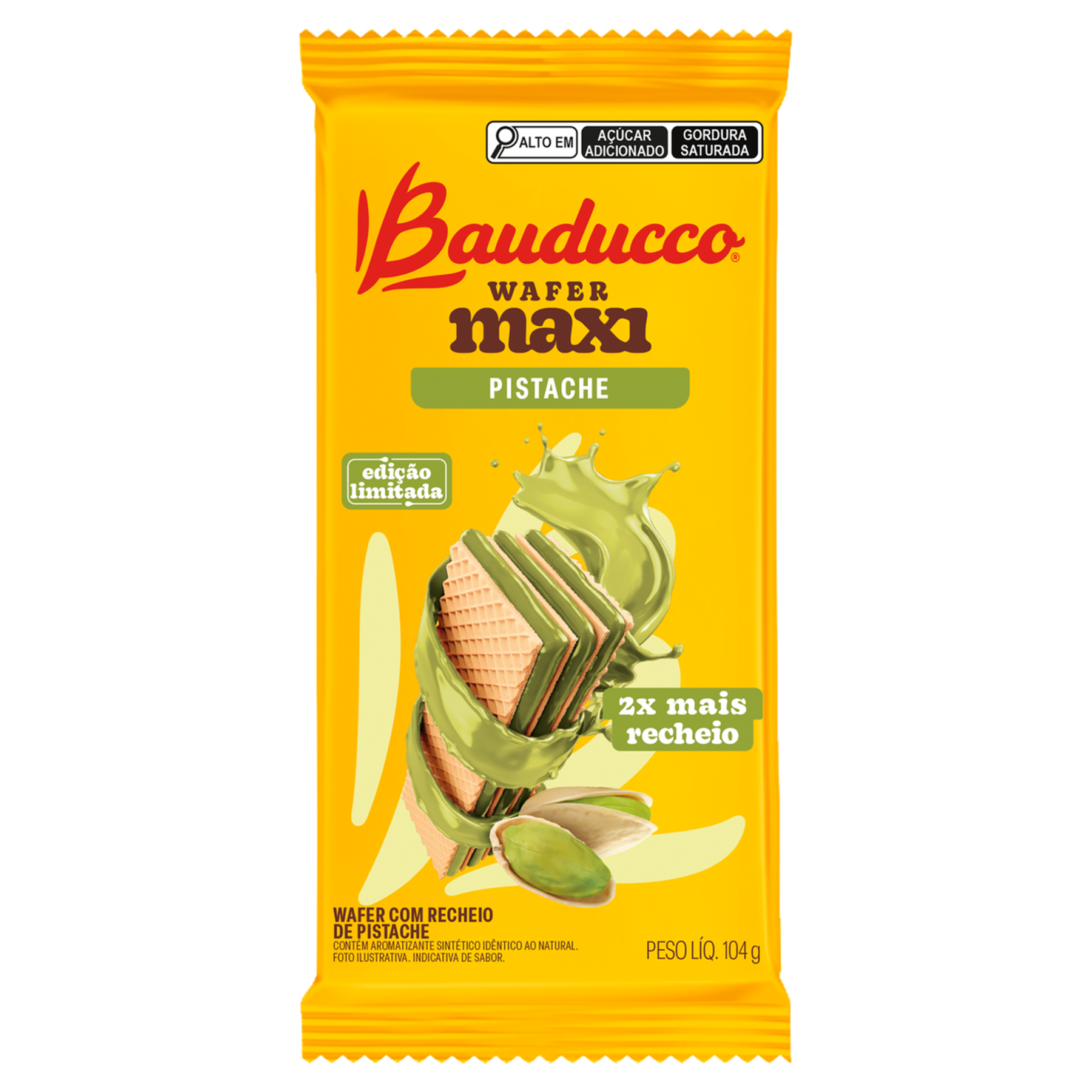 Biscoito Wafer Recheio Pistache Bauducco Maxi Pacote 104g