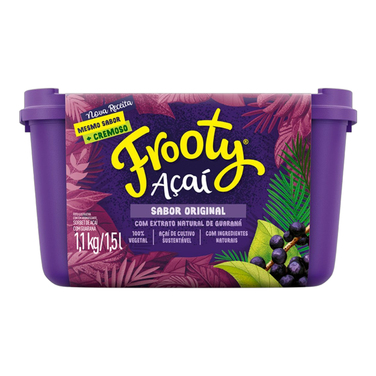 Sorbet A&ccedil;a&iacute; com Guaran&aacute; Frooty Pote 1,5l&nbsp;