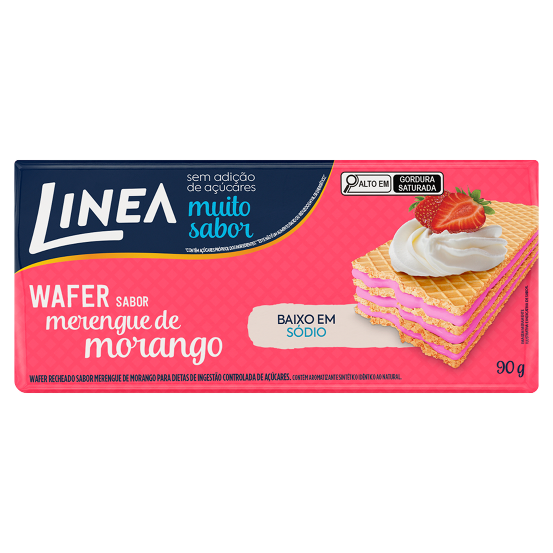 Biscoito Wafer Recheio Merengue de Morango Linea Pacote 90g