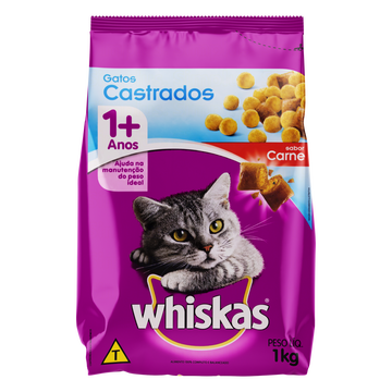 Alimento para Gatos Adultos Castrados 1+ Carne Whiskas Pacote 1kg 