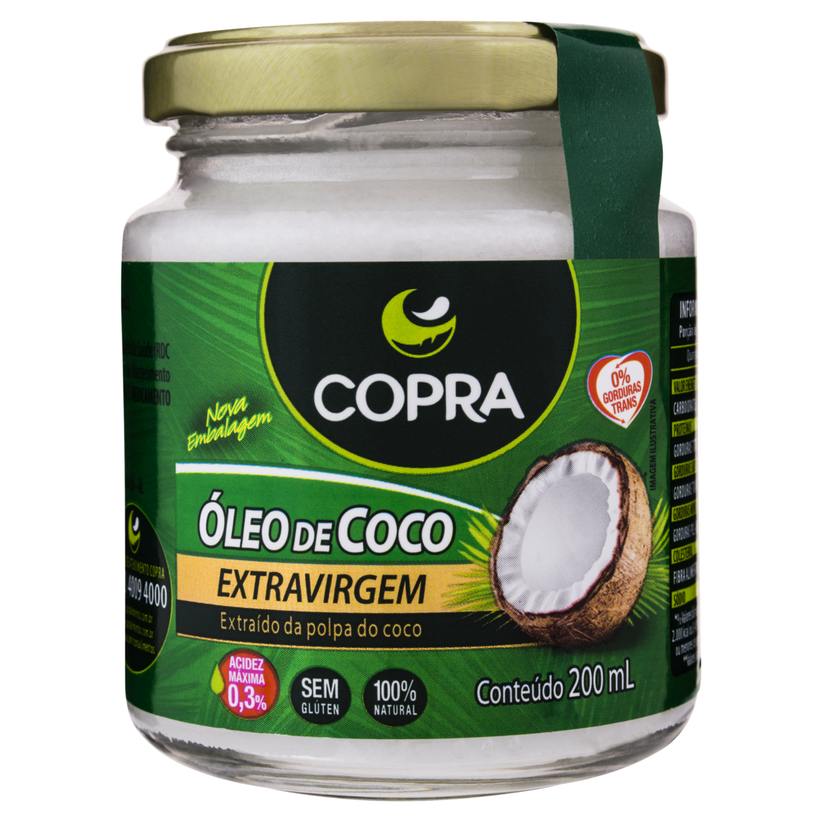 &Oacute;leo de Coco Extra Virgem Copra Vidro 200ml