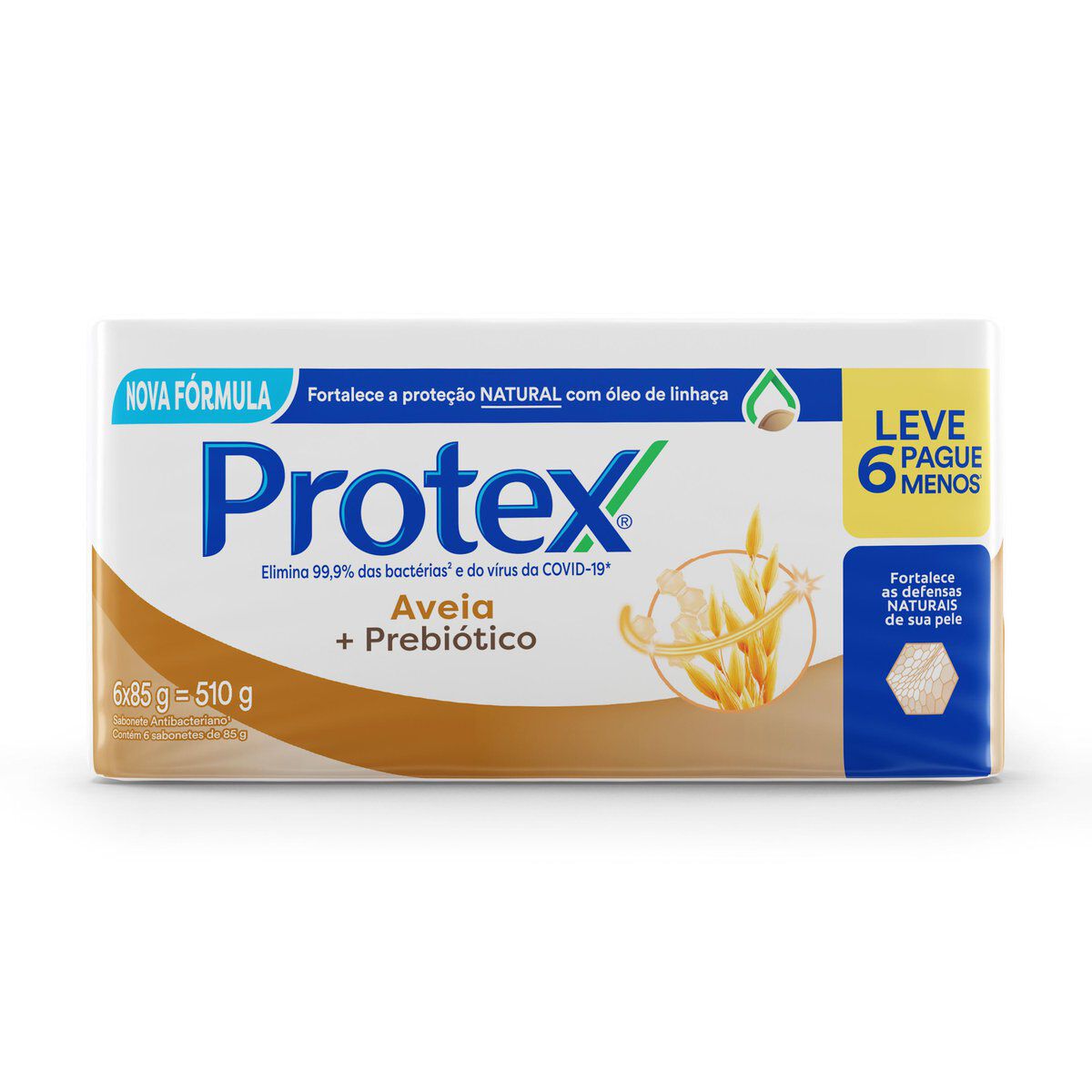 Sabonete em Barra Antibacteriano Aveia Protex 6x85g - Embalagem Leve 6 Pague Menos