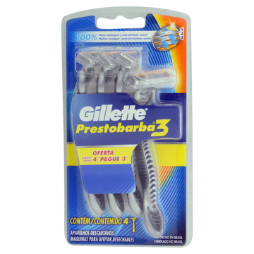 Aparelho Descartável para Barbear Gillette Prestobarba3 Leve 4 Pague 3 Unidades