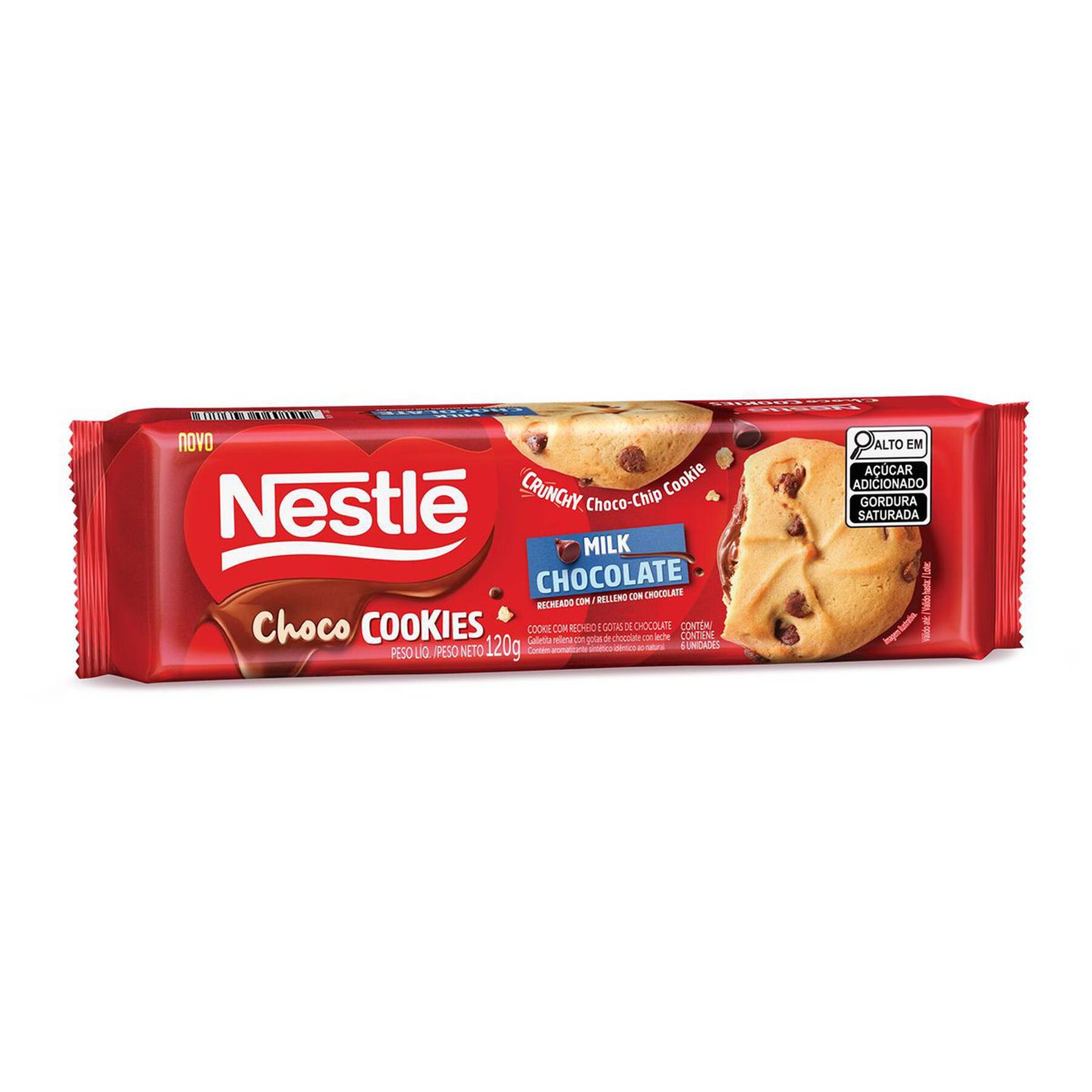 Biscoito Cookie Recheio Chocolate e Gotas Nestlé Choco Cookies Pacote 120g