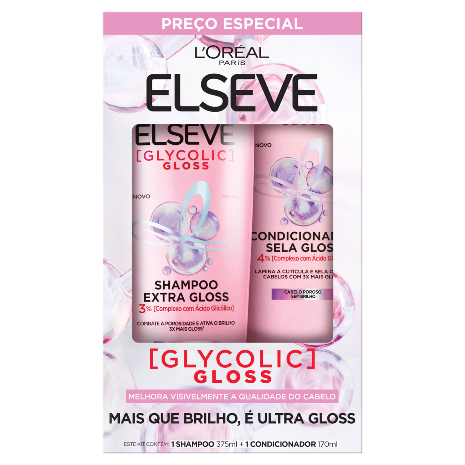 Shampoo 375ml + Condicionador 170ml Glycolic Gloss Elseve L'oréal Paris