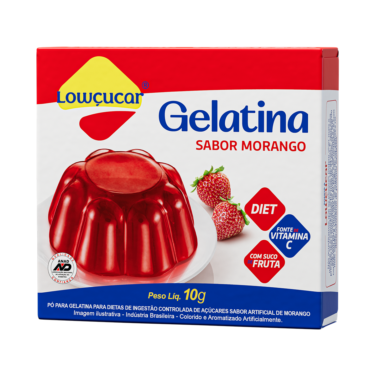 Gelatina em P&oacute; Morango Zero A&ccedil;&uacute;car Low&ccedil;ucar Caixa 10g