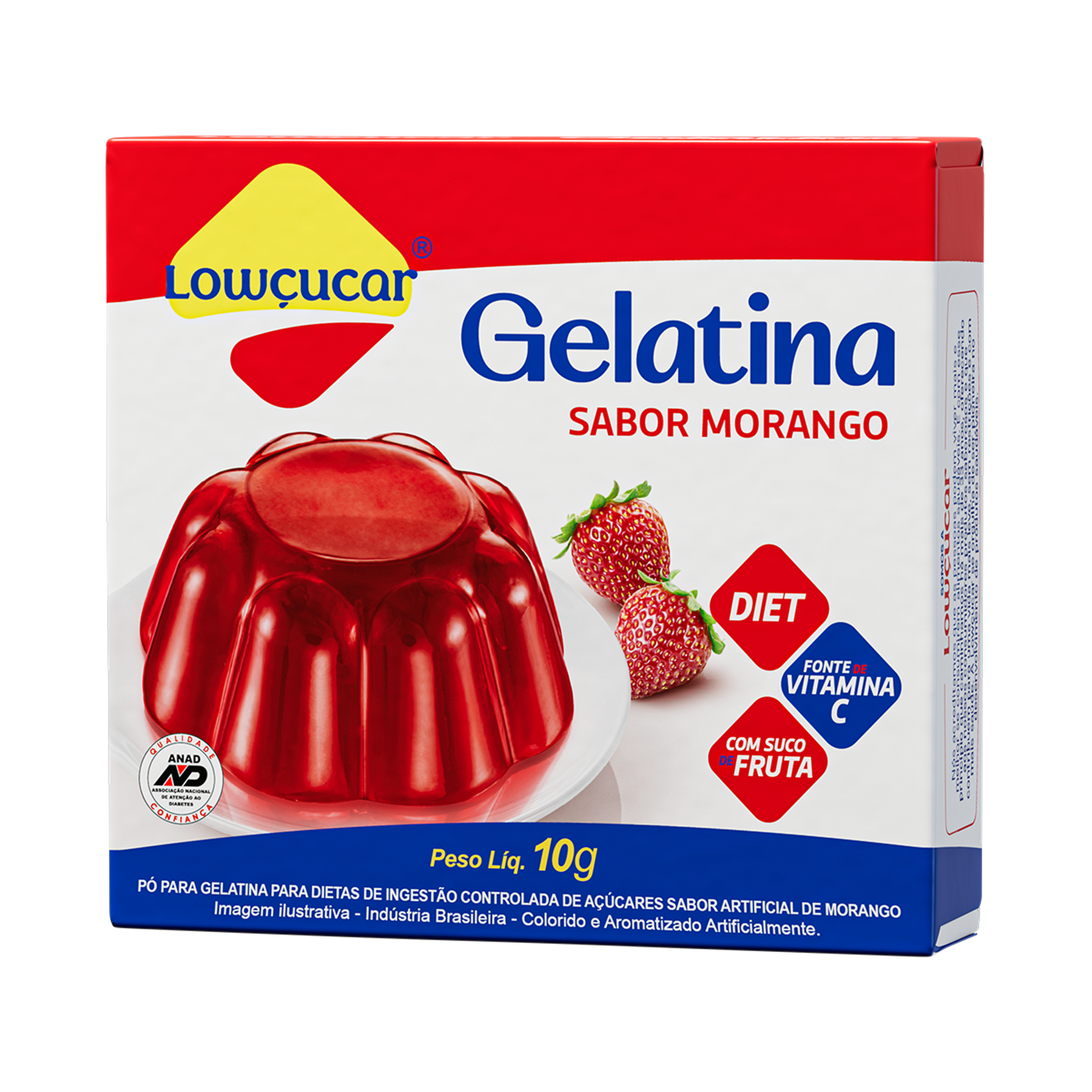 Gelatina em Pó Morango Zero Açúcar Lowçucar Caixa 10g