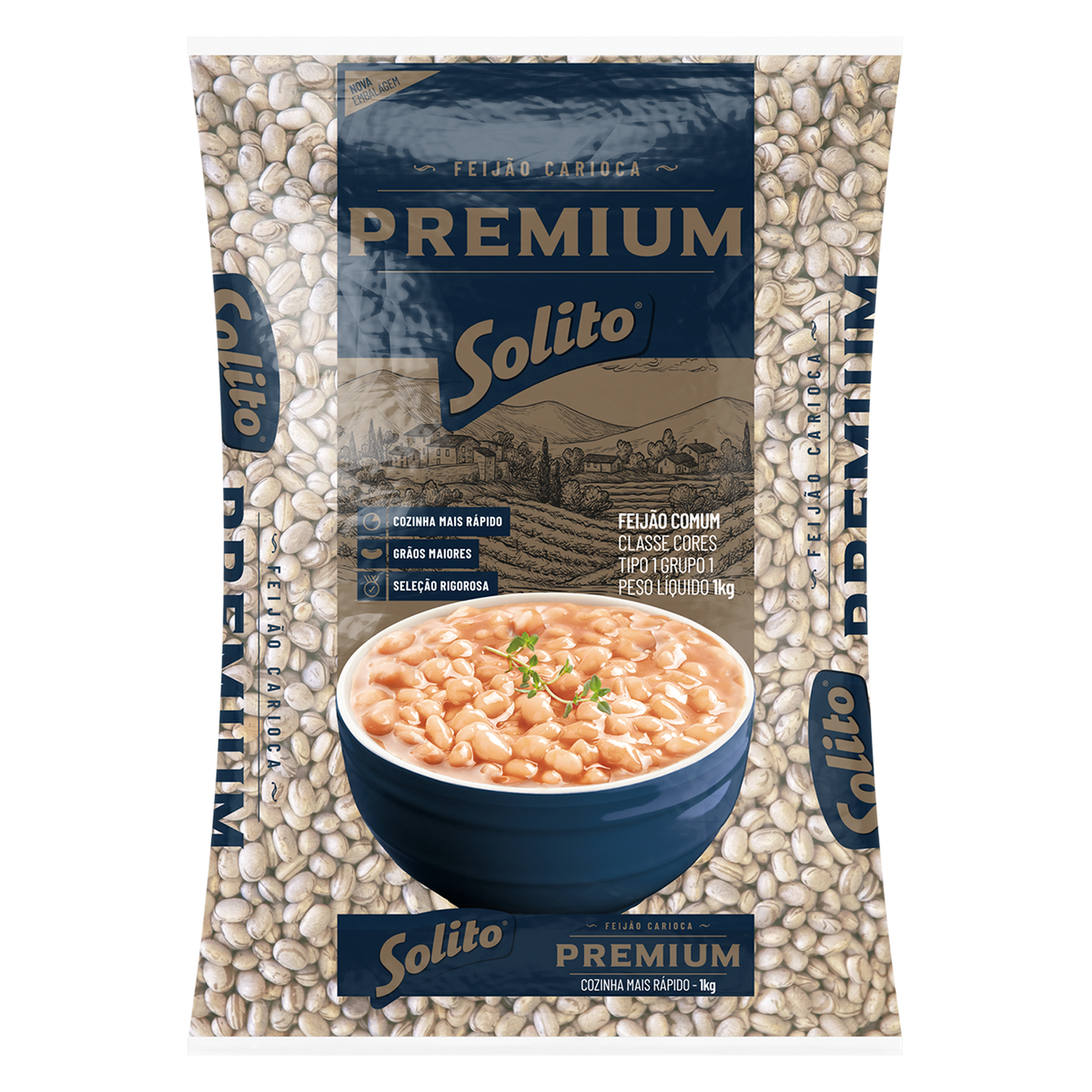 Feijão Carioca Premium Solito Pacote 1kg 