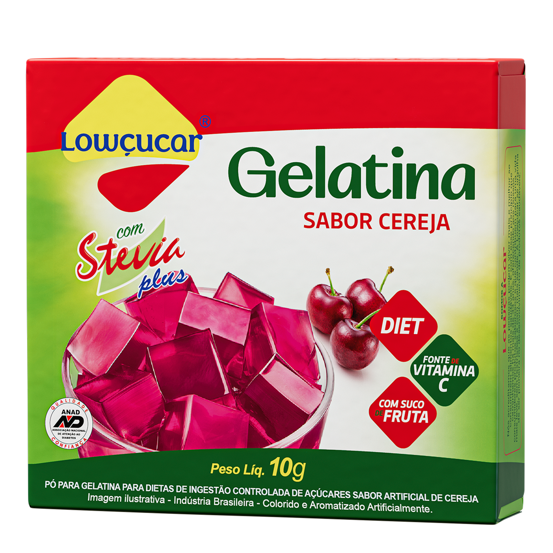 Gelatina em Pó com Stevia Cereja Zero Açúcar Lowçucar Plus Caixa 10g