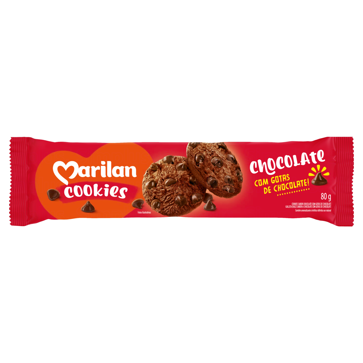 Biscoito Cookie Chocolate com Gotas de Chocolate Marilan Pacote 80g