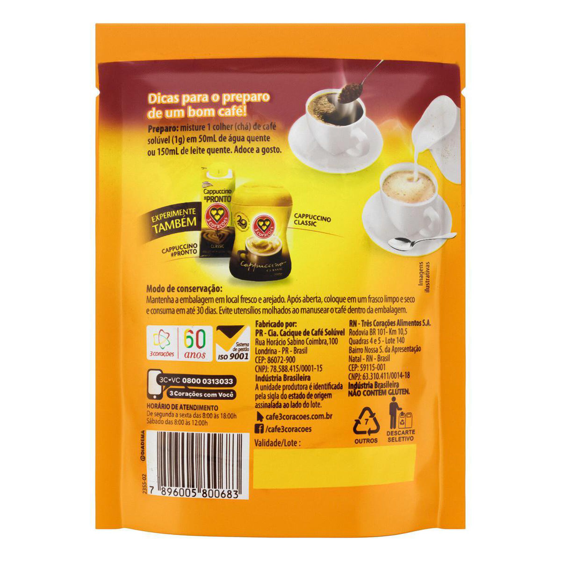 Caf&eacute; Sol&uacute;vel Granulado Tradicional 3 Cora&ccedil;&otilde;es Sach&ecirc; 50g Refil Econ&ocirc;mico