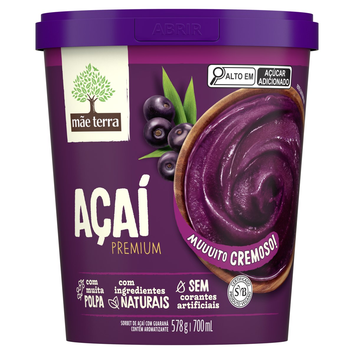 Sorbet A&ccedil;a&iacute; Premium com Guaran&aacute; M&atilde;e Terra Pote 700ml