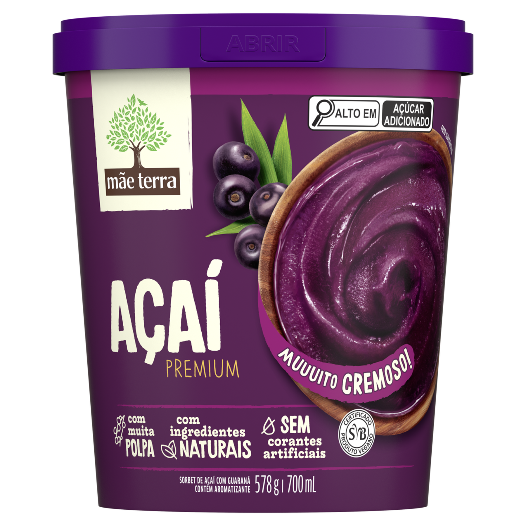 Sorbet Açaí Premium com Guaraná Mãe Terra Pote 700ml