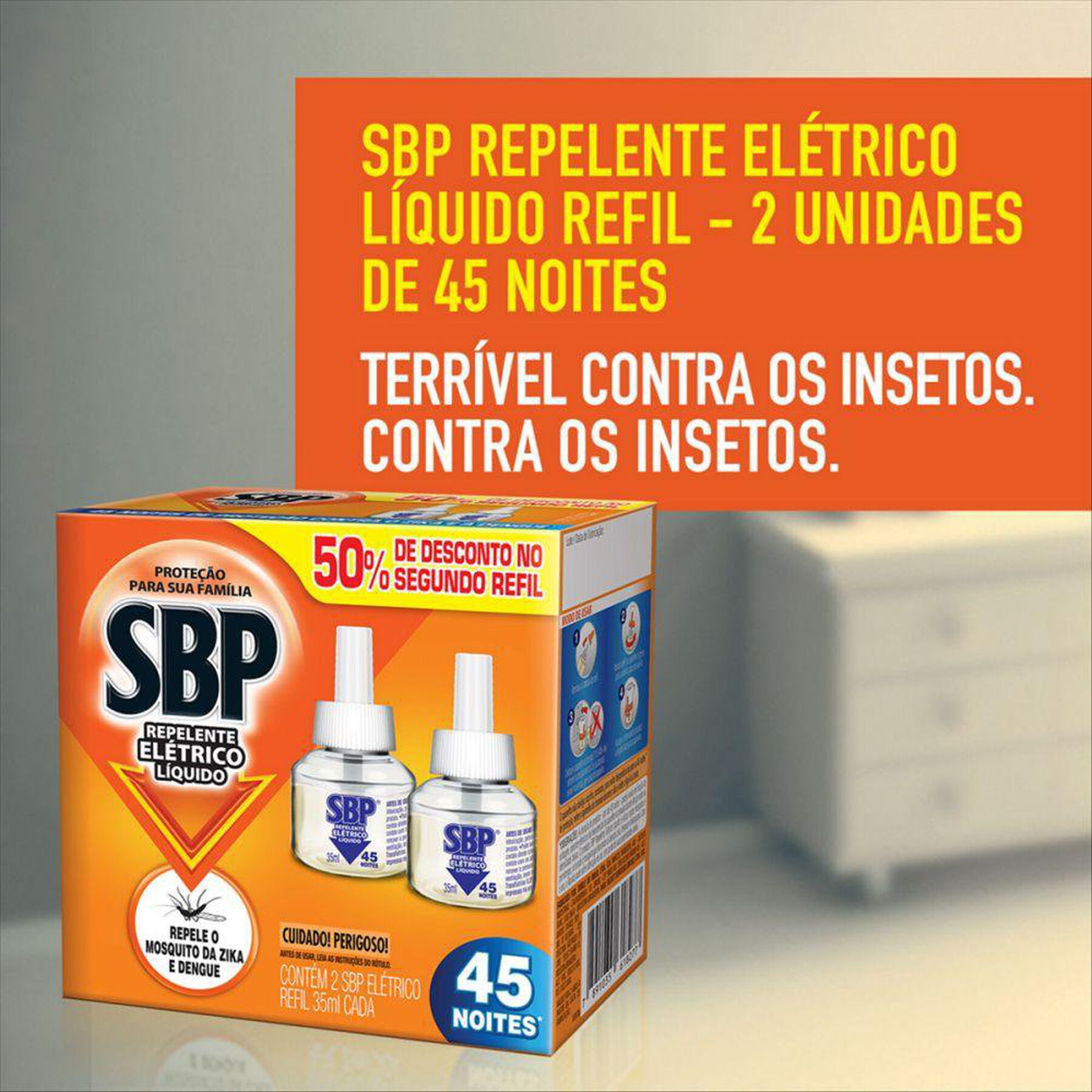 Repelente El&eacute;trico L&iacute;quido SBP Caixa 2 Unidades 35ml Cada Gr&aacute;tis 50% de Desconto no 2&deg; Refil