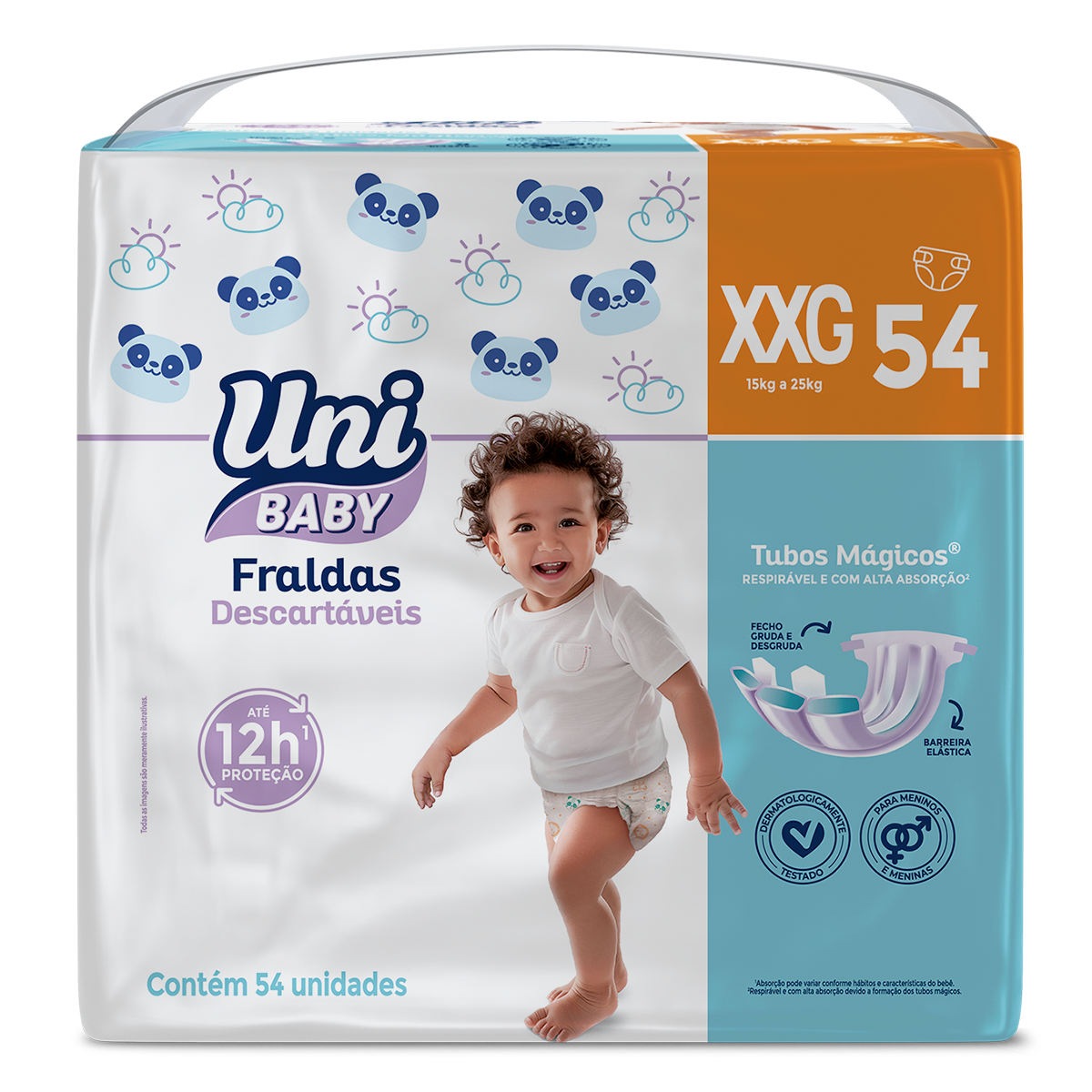 Fralda Descart&aacute;vel Uni Baby Tam. XXG Pacote C/54 Unidades