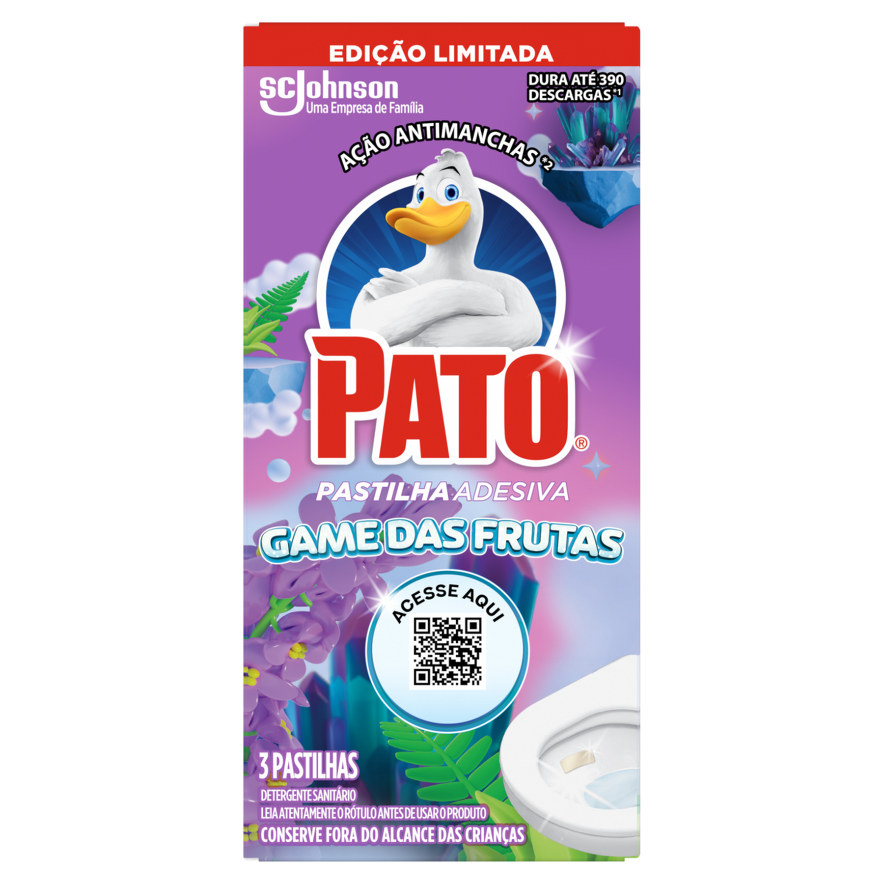 Detergente Sanitário Pastilha Adesiva Game das Frutas Pato C/3 Unidades