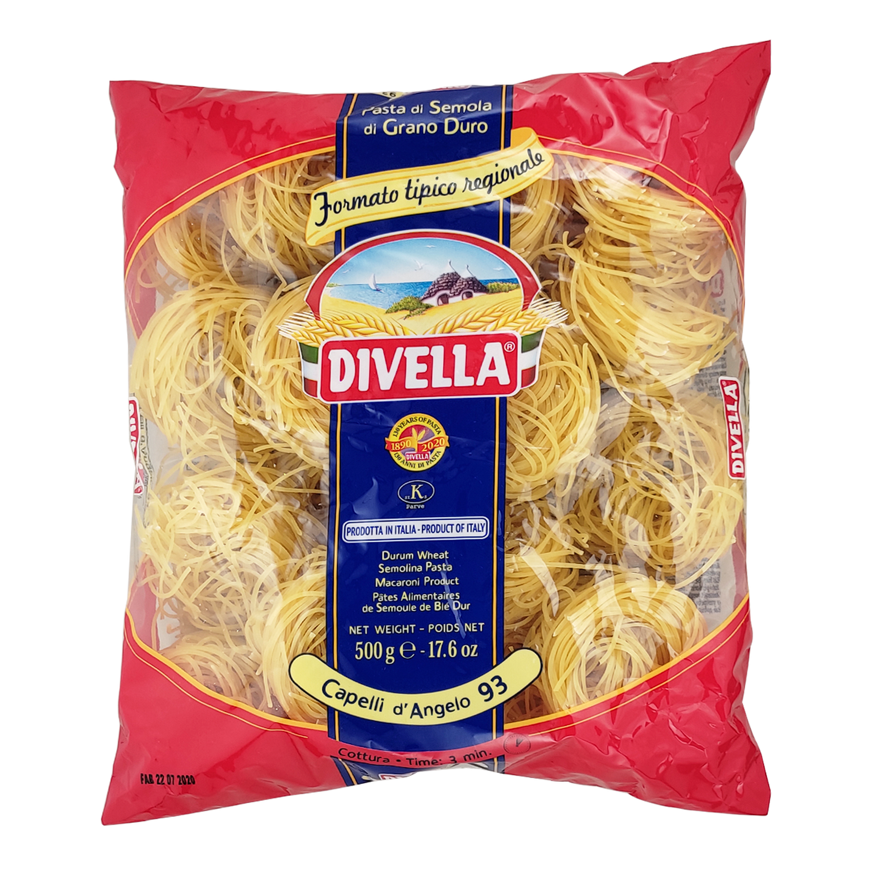 Macarr&atilde;o de S&ecirc;mola Grano Duro Capelli d' Angelo 93 Divella 500g