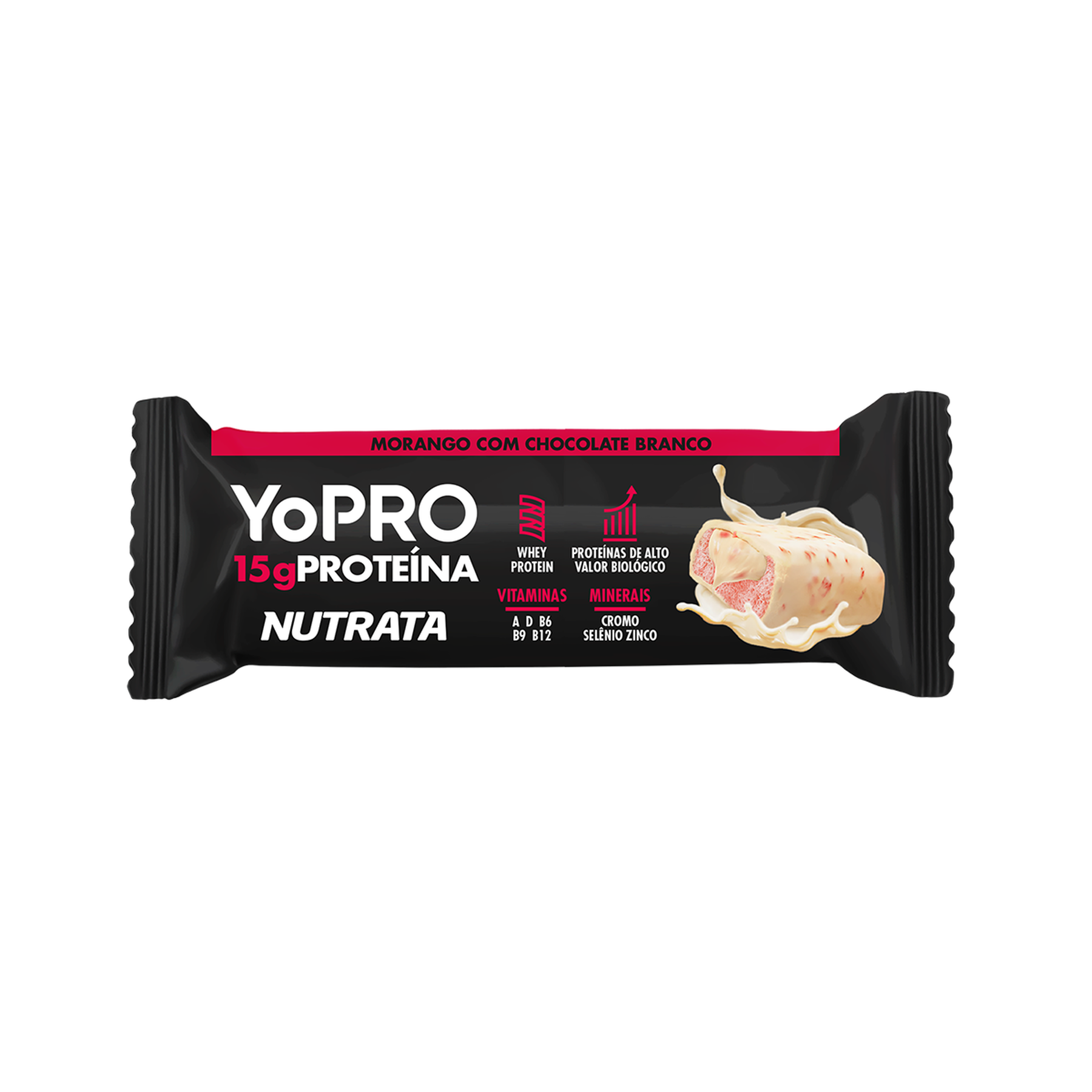 Barra de Prote&iacute;na Morango com Chocolate Branco Yopro Nutrata Pacote 55g