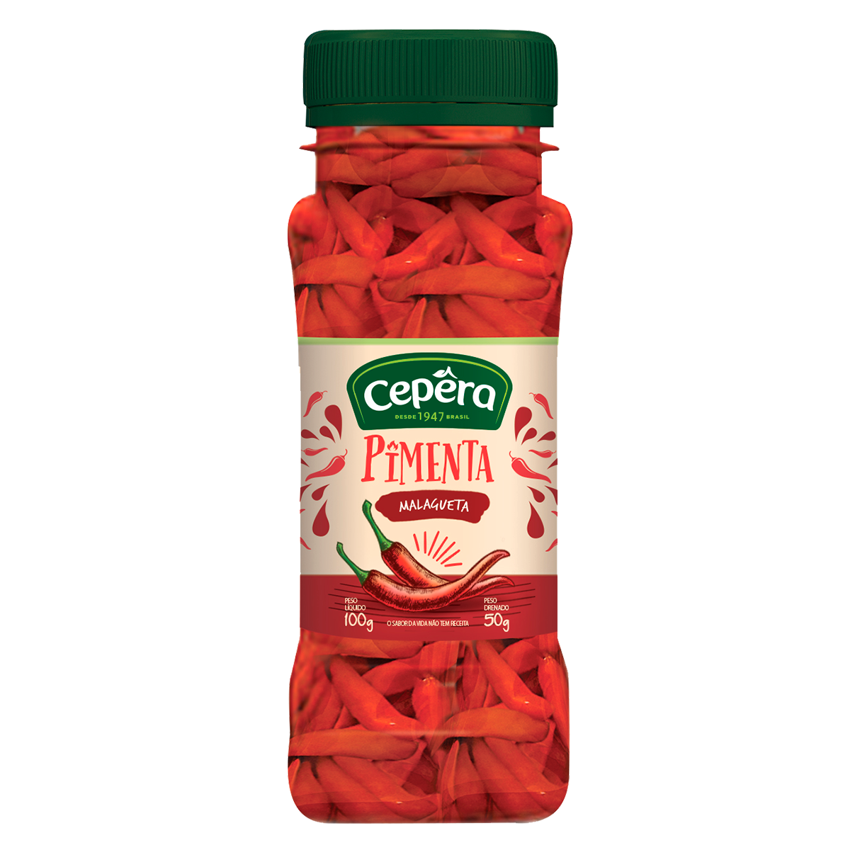 Pimenta Malagueta em Conserva Cep&ecirc;ra Frasco 50g