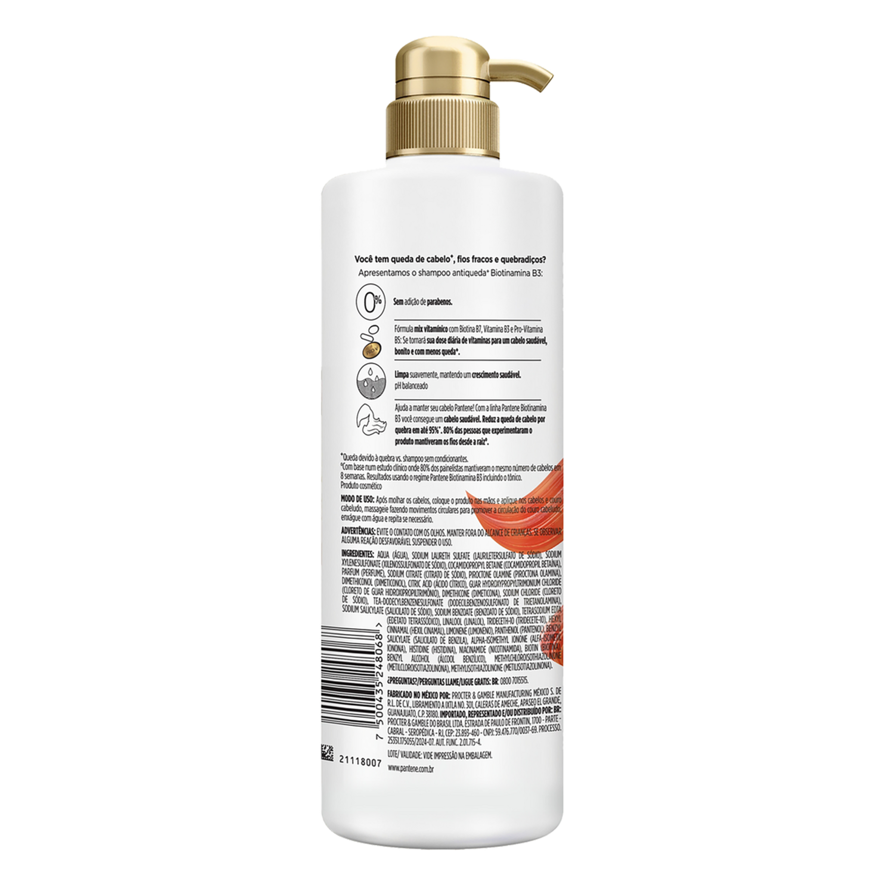 Shampoo Biotinamina B3 Antiqueda e Nutrição Pantene Frasco 510ml Pump
