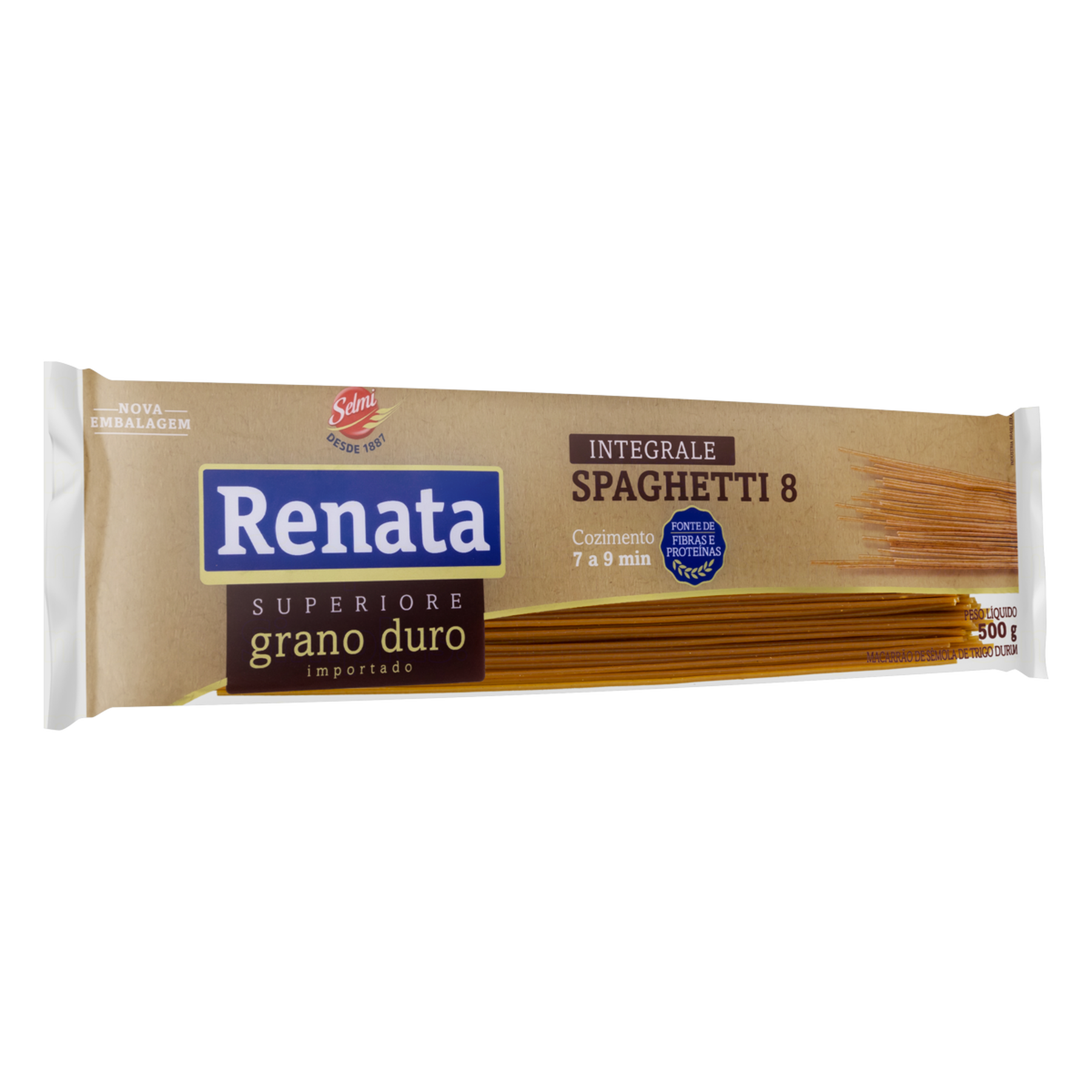 Macarrão de Sêmola de Trigo Grano Duro Integral Espaguete 8 Renata Superiore Pacote 500g